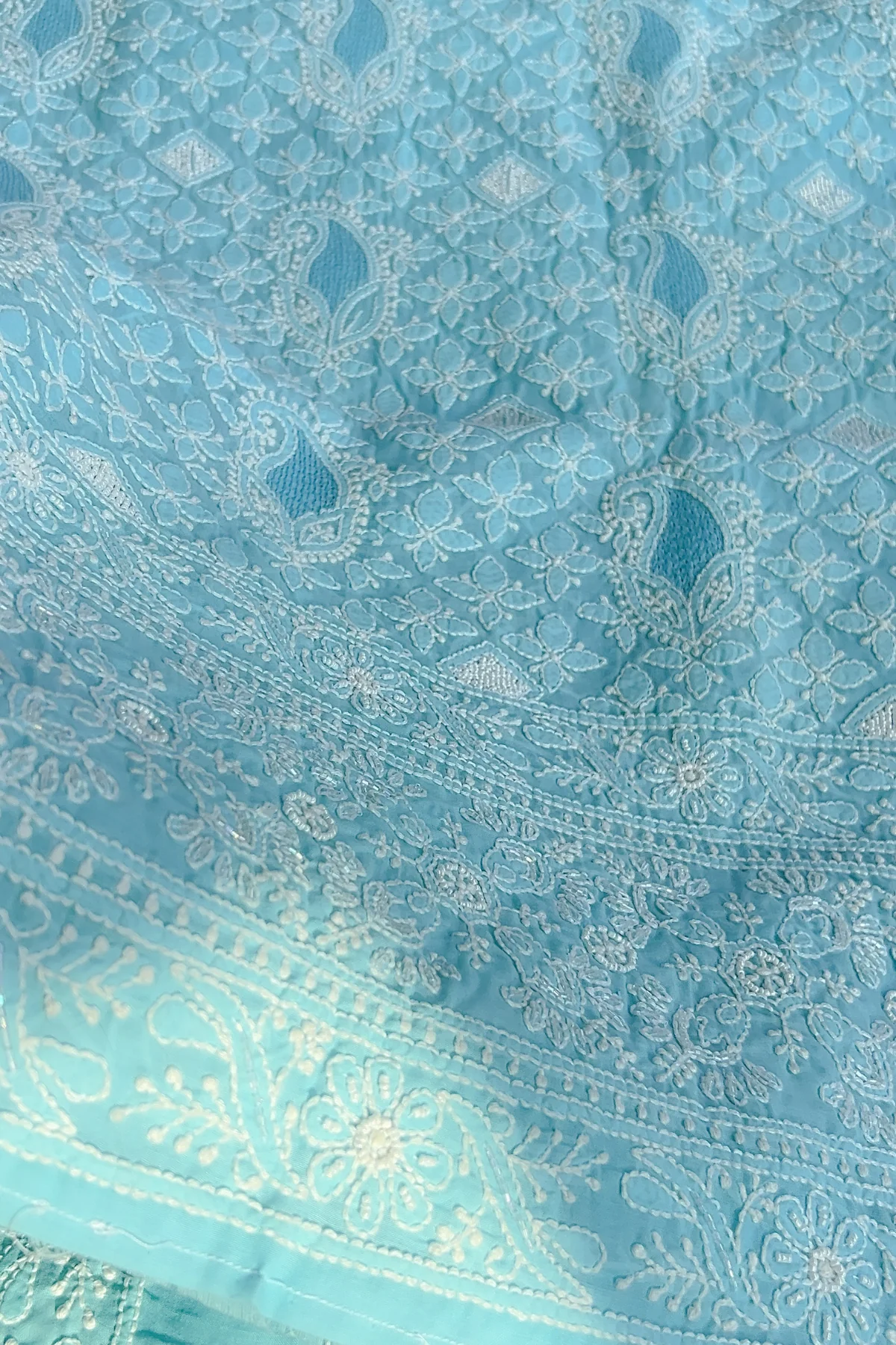 Arsh Handcrafted Blue Cotton Unstitched Chikankari Front Jaal 3pc Suit - Image 7