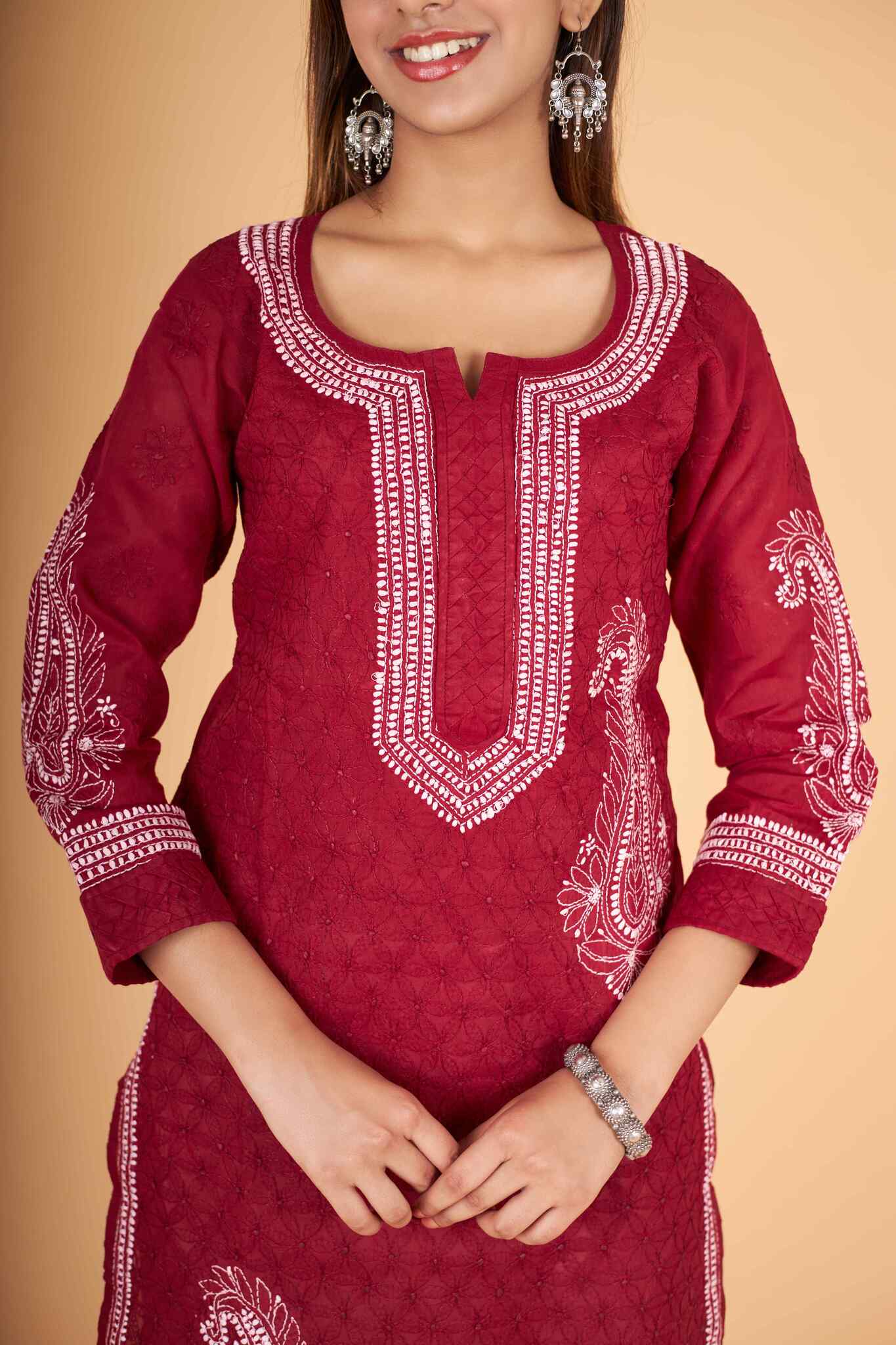 Arsh Handcrafted Boota Front Jaal Pure Cotton Kurti - Image 2