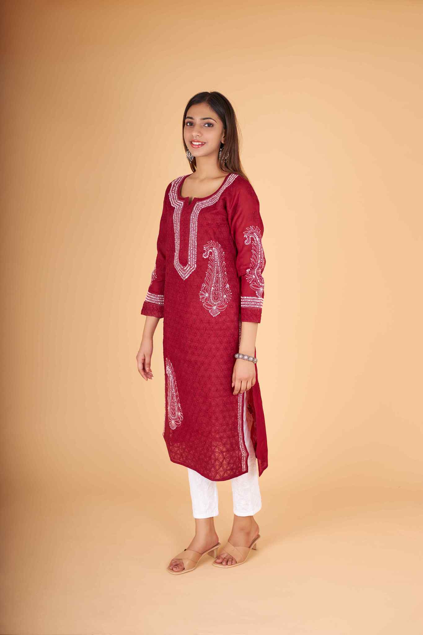 Arsh Handcrafted Boota Front Jaal Pure Cotton Kurti - Image 4