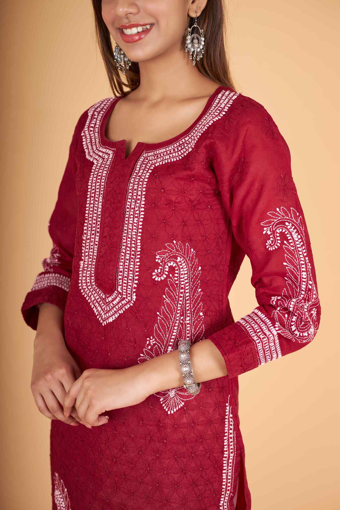 Arsh Handcrafted Boota Front Jaal Pure Cotton Kurti - Image 5