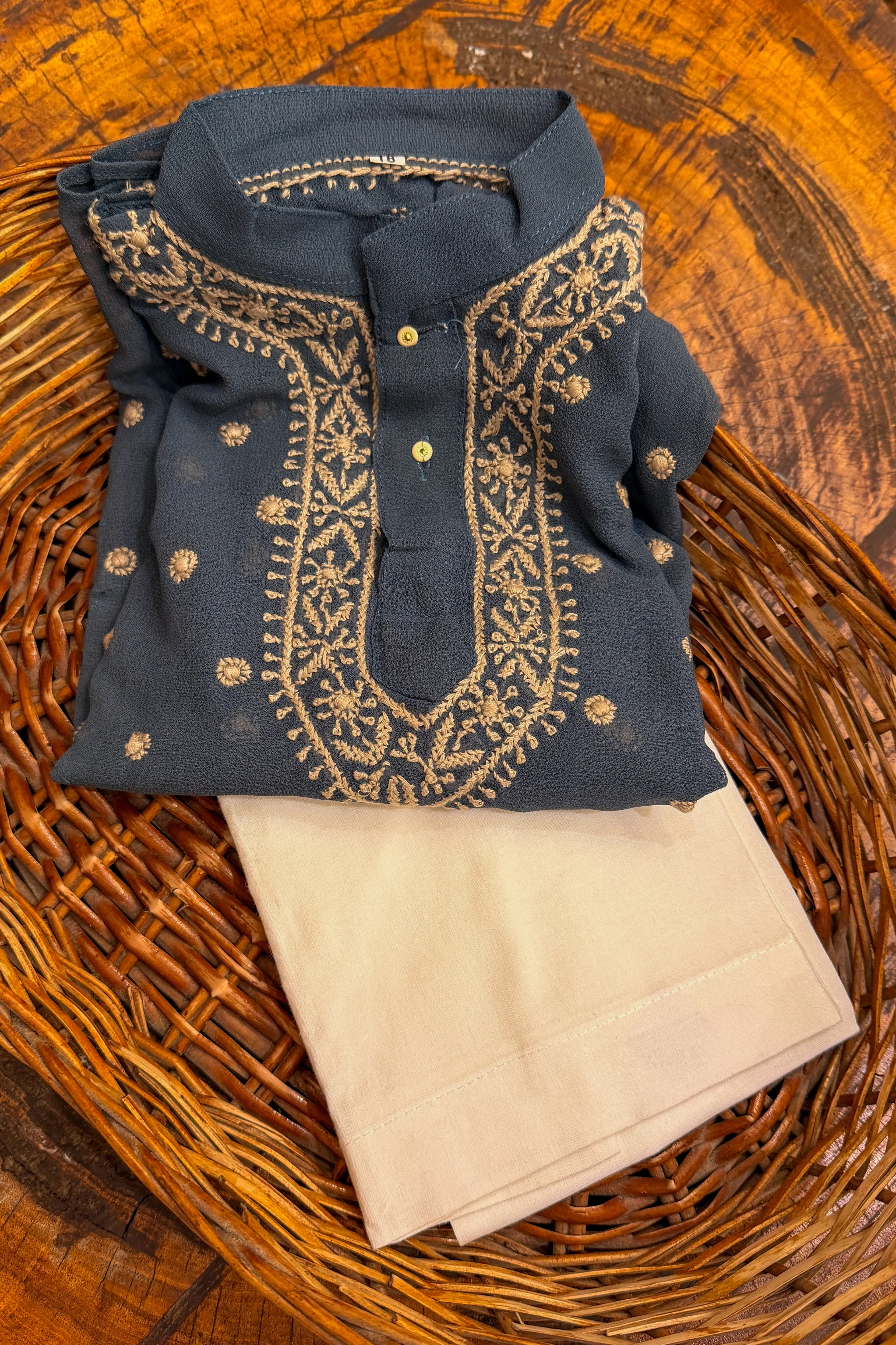 Arsh Handcrafted Boys Kurta Pajama Chikankari Set - Image 3