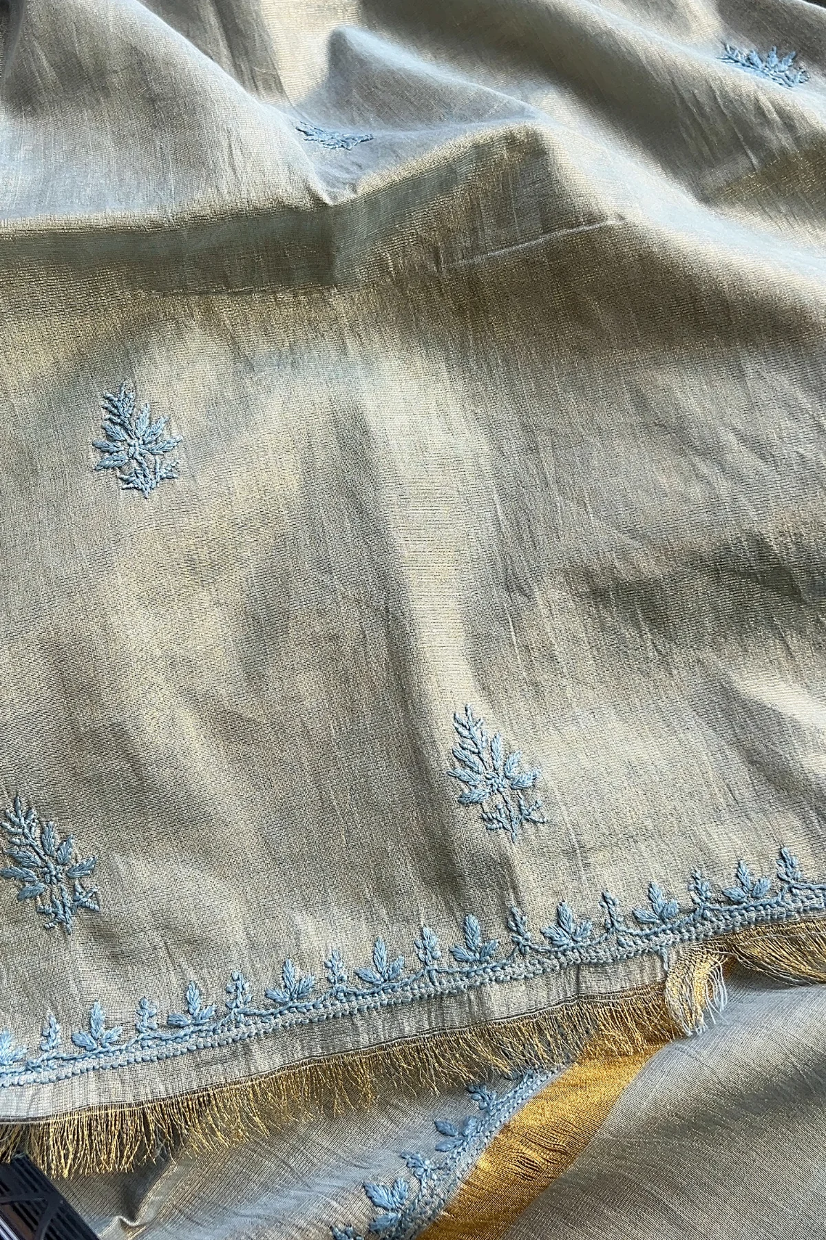 Arsh Handcrafted Tissue Chanderi Kurti and Dupatta Chikankari Set - Image 9