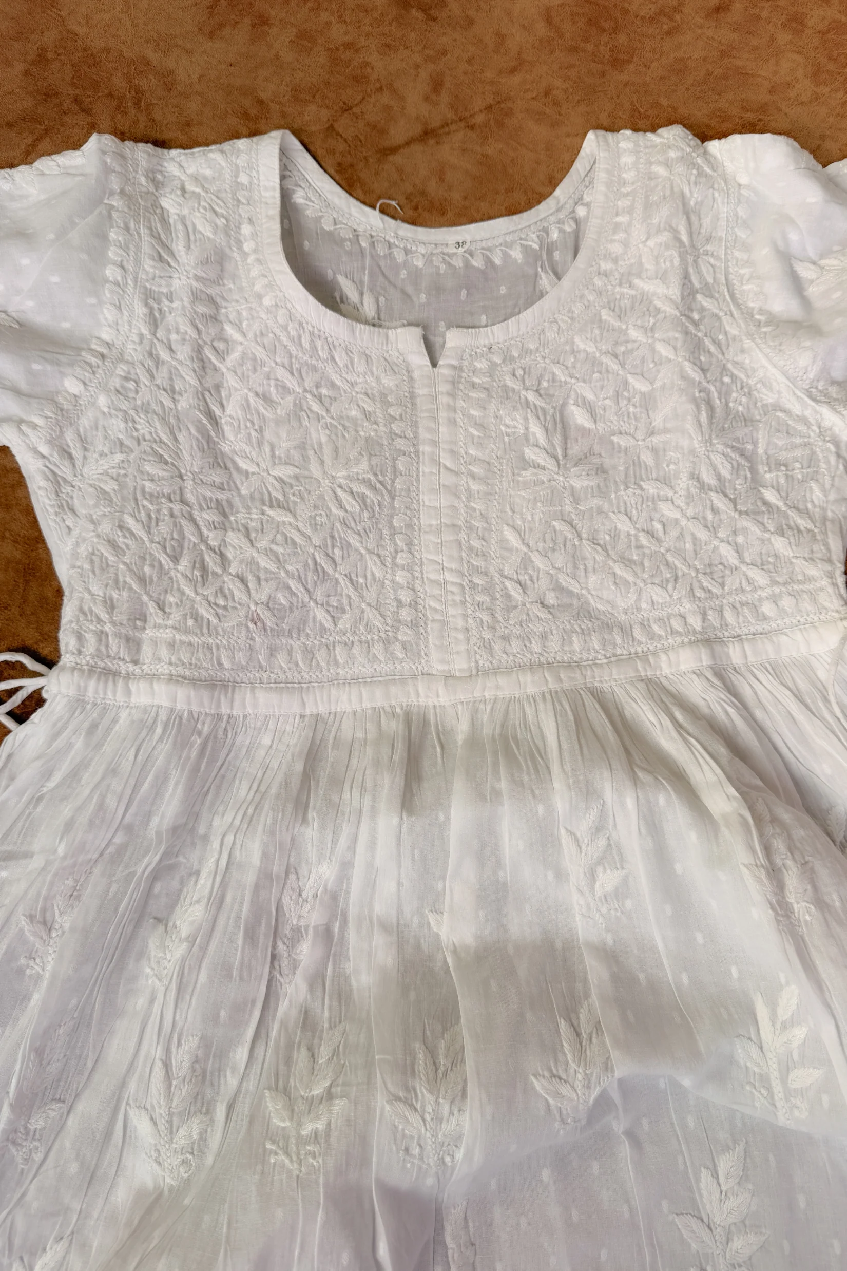 Arsh Handcrafted White Hand Embroidered Chikankari Short Frock - Image 2