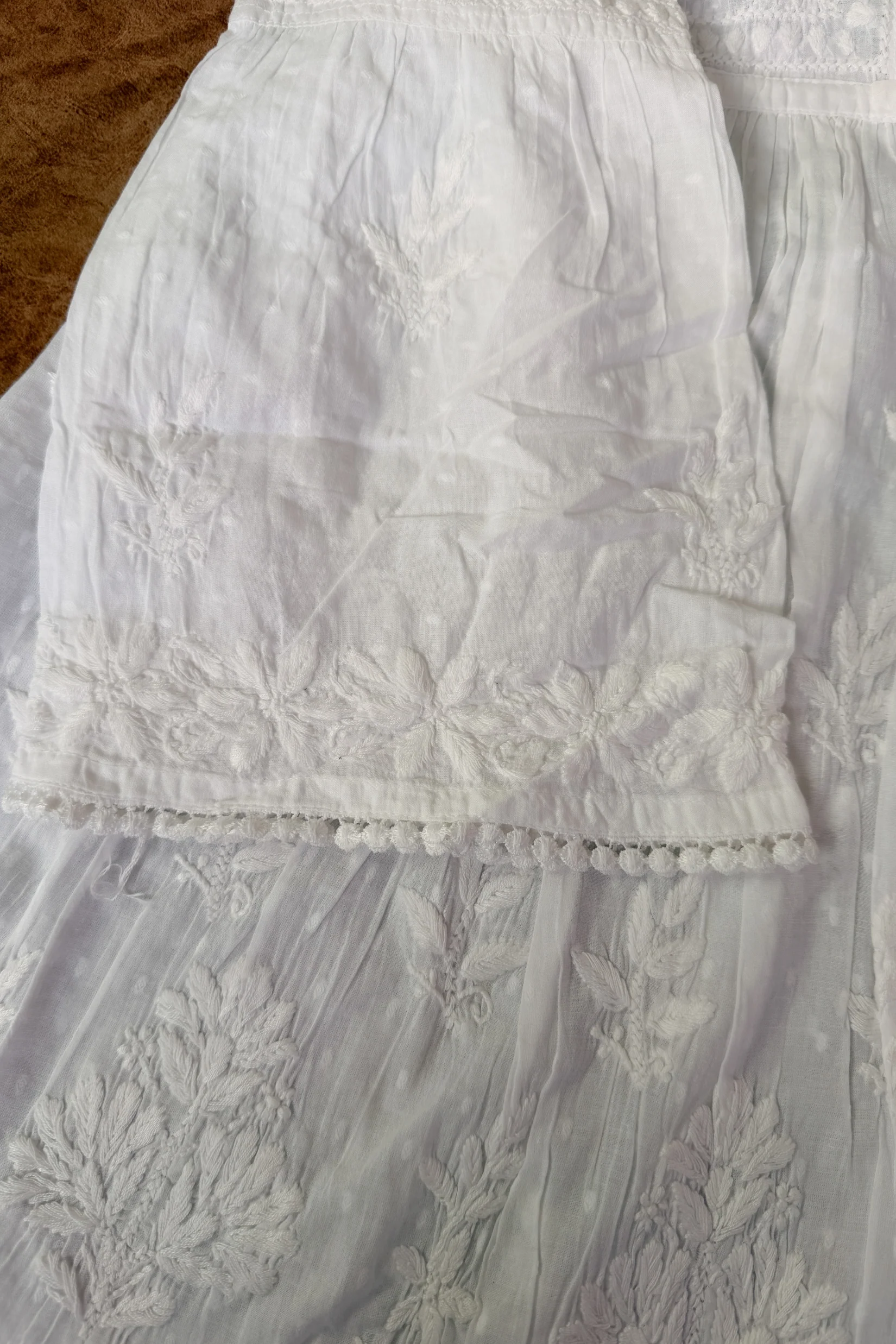 Arsh Handcrafted White Hand Embroidered Chikankari Short Frock - Image 3