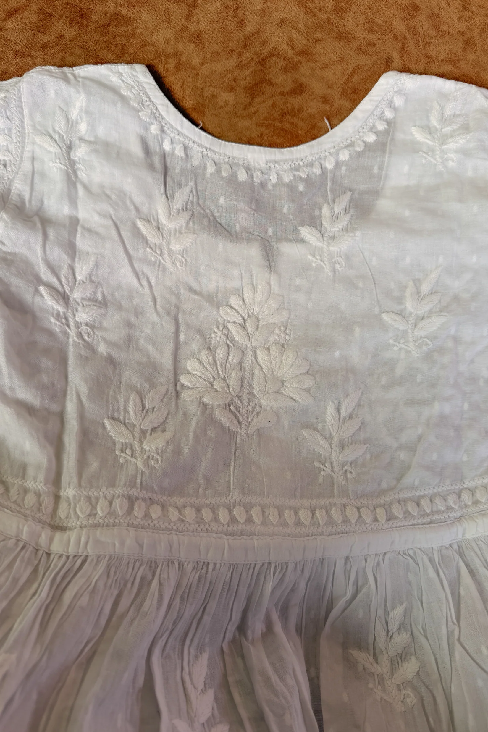 Arsh Handcrafted White Hand Embroidered Chikankari Short Frock - Image 4