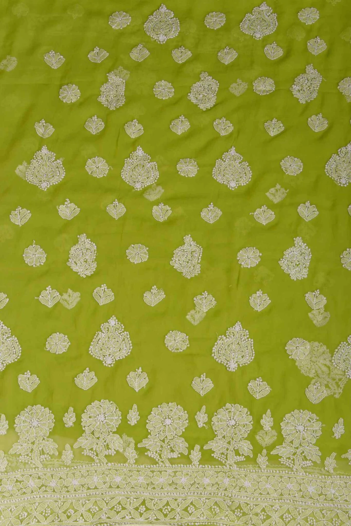 Arsh Handcrafted  Dark Green Georgette Unstitched Chikankari 3pc Suit - Image 2