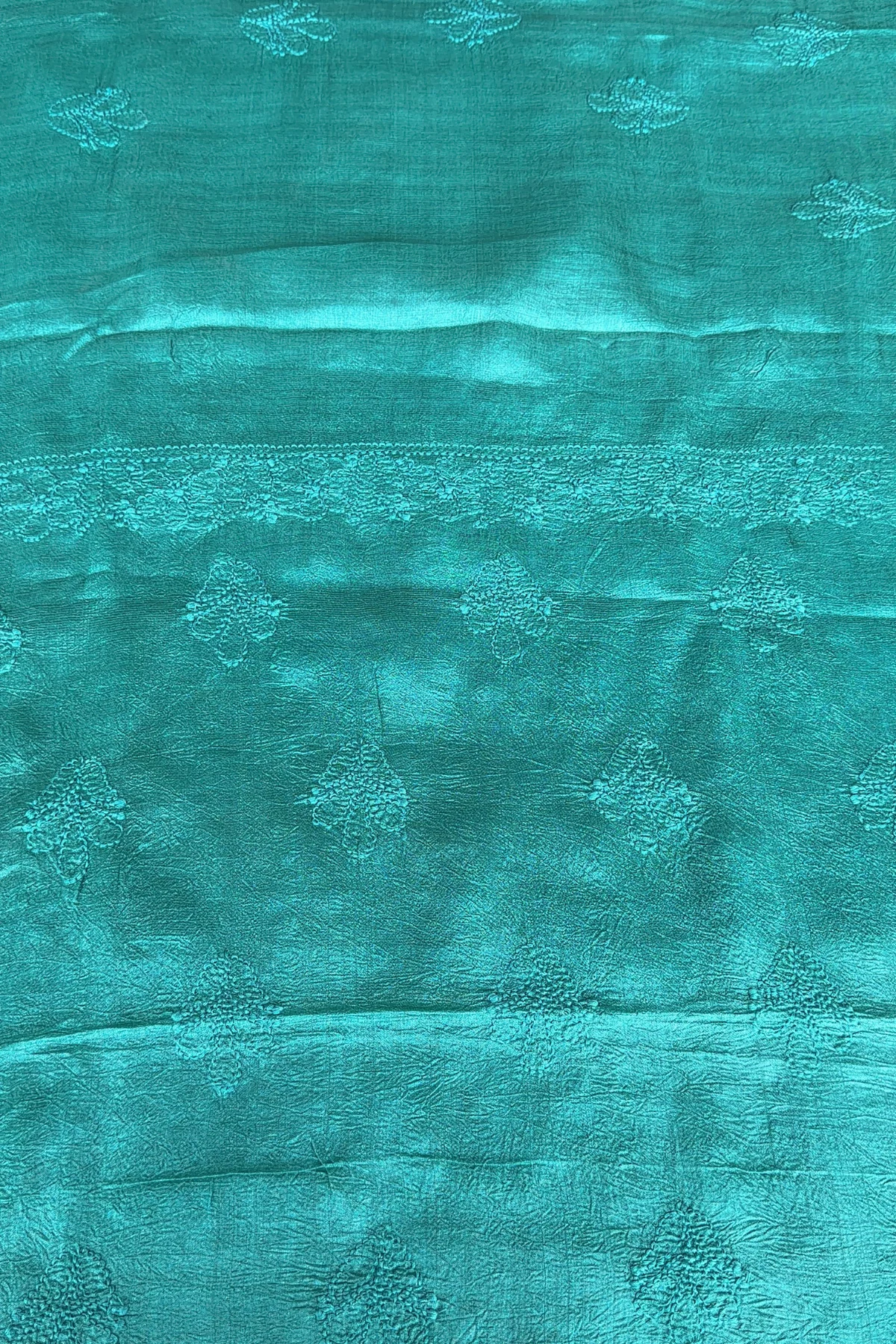 Arsh Handcrafted Dark Green Pure Silk Unstitched Chikankari 3pc Suit Set - Image 3