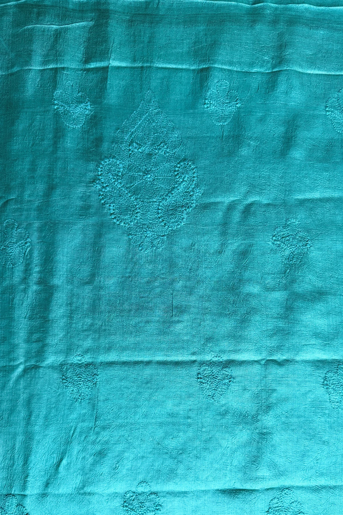 Arsh Handcrafted Dark Green Pure Silk Unstitched Chikankari 3pc Suit Set - Image 4