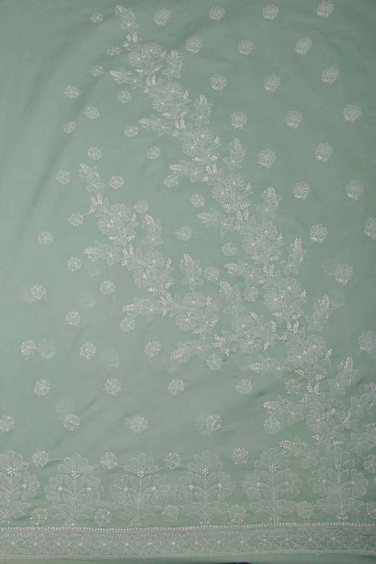 Arsh Handcrafted Forest Green Cotton Unstitched Chikankari 3pc Suit - Image 3