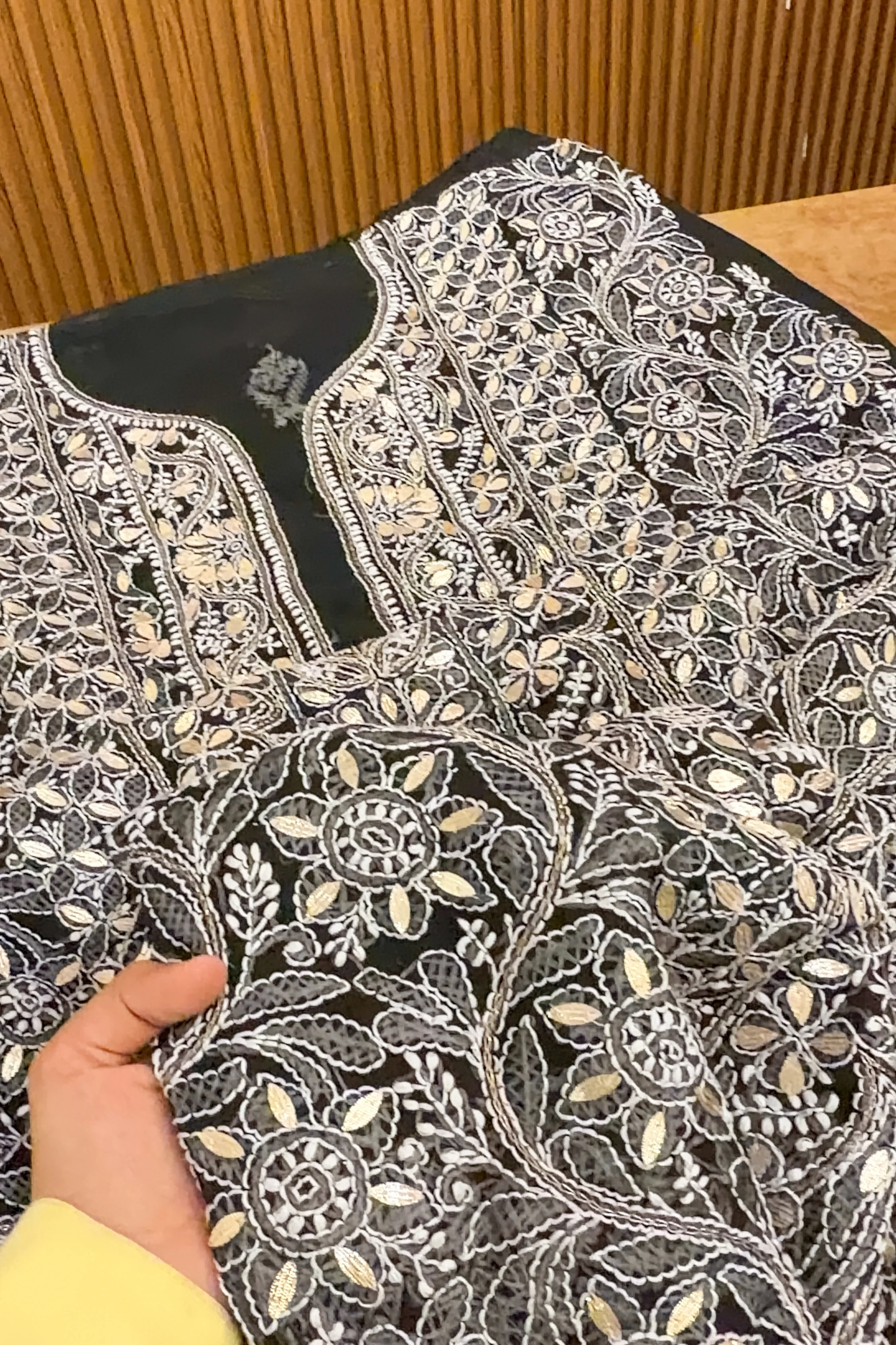 Arsh Handcrafted Black Semi Georgette Unstitched Gota Patti Chikankari 3pc Suit - Image 2