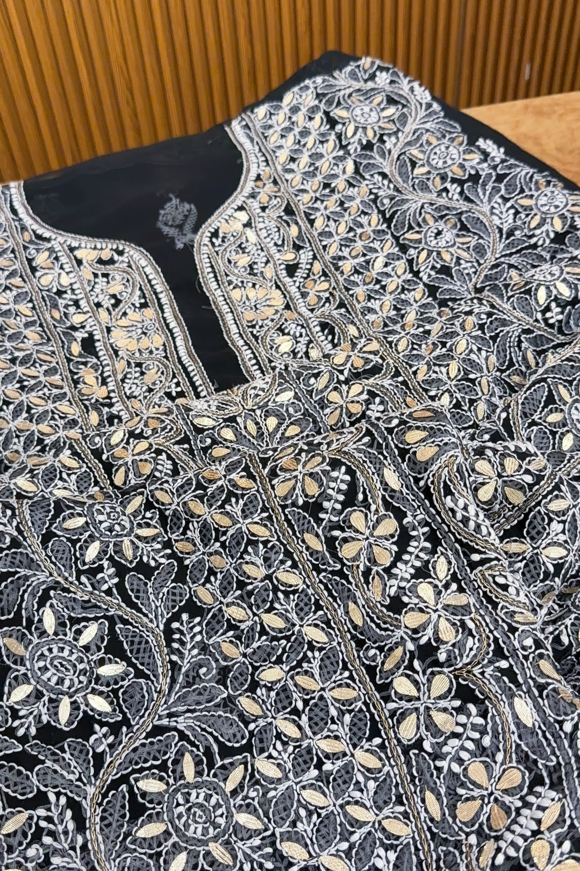 Arsh Handcrafted Black Semi Georgette Unstitched Gota Patti Chikankari 3pc Suit - Image 4