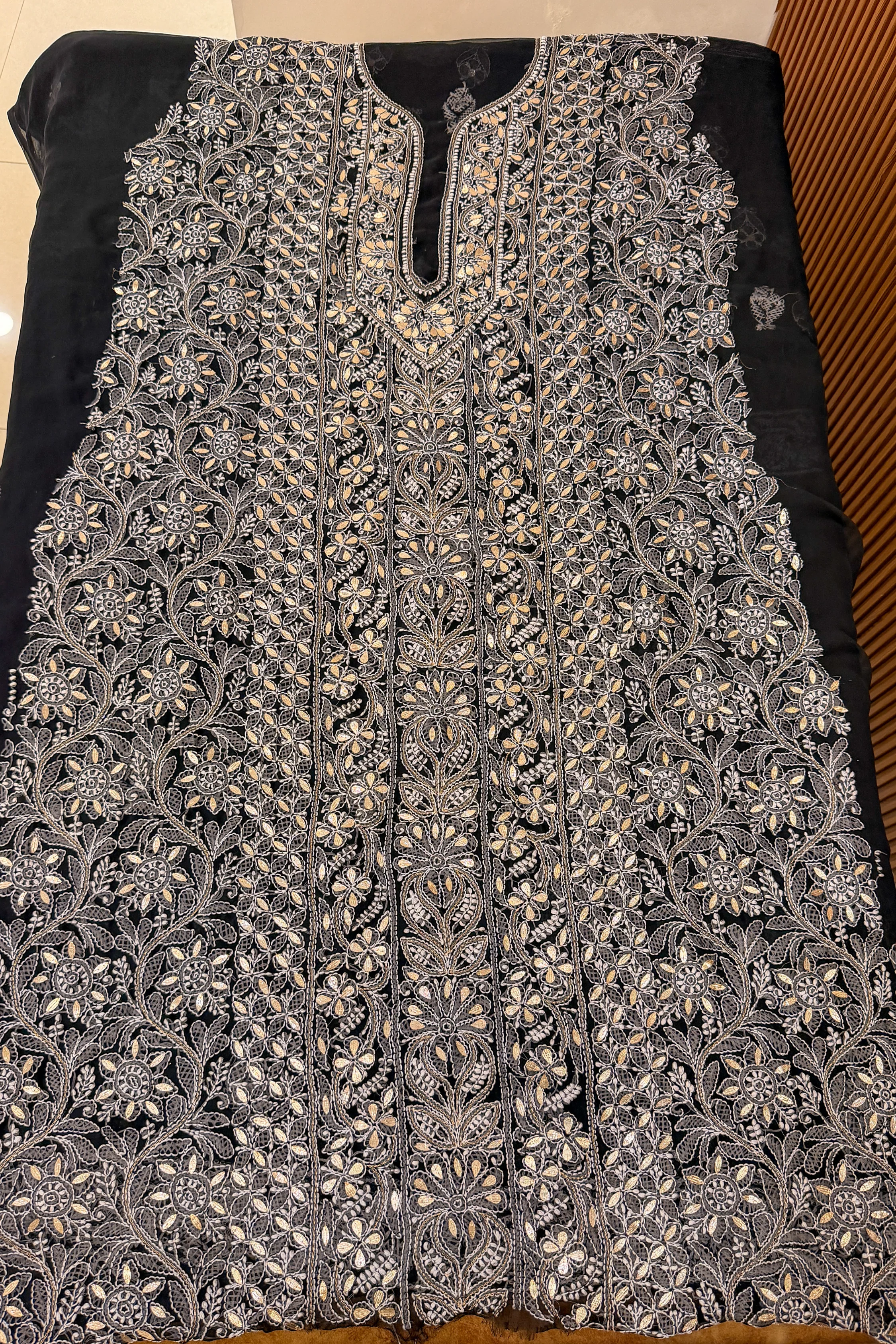 Arsh Handcrafted Black Semi Georgette Unstitched Gota Patti Chikankari 3pc Suit - Image 6