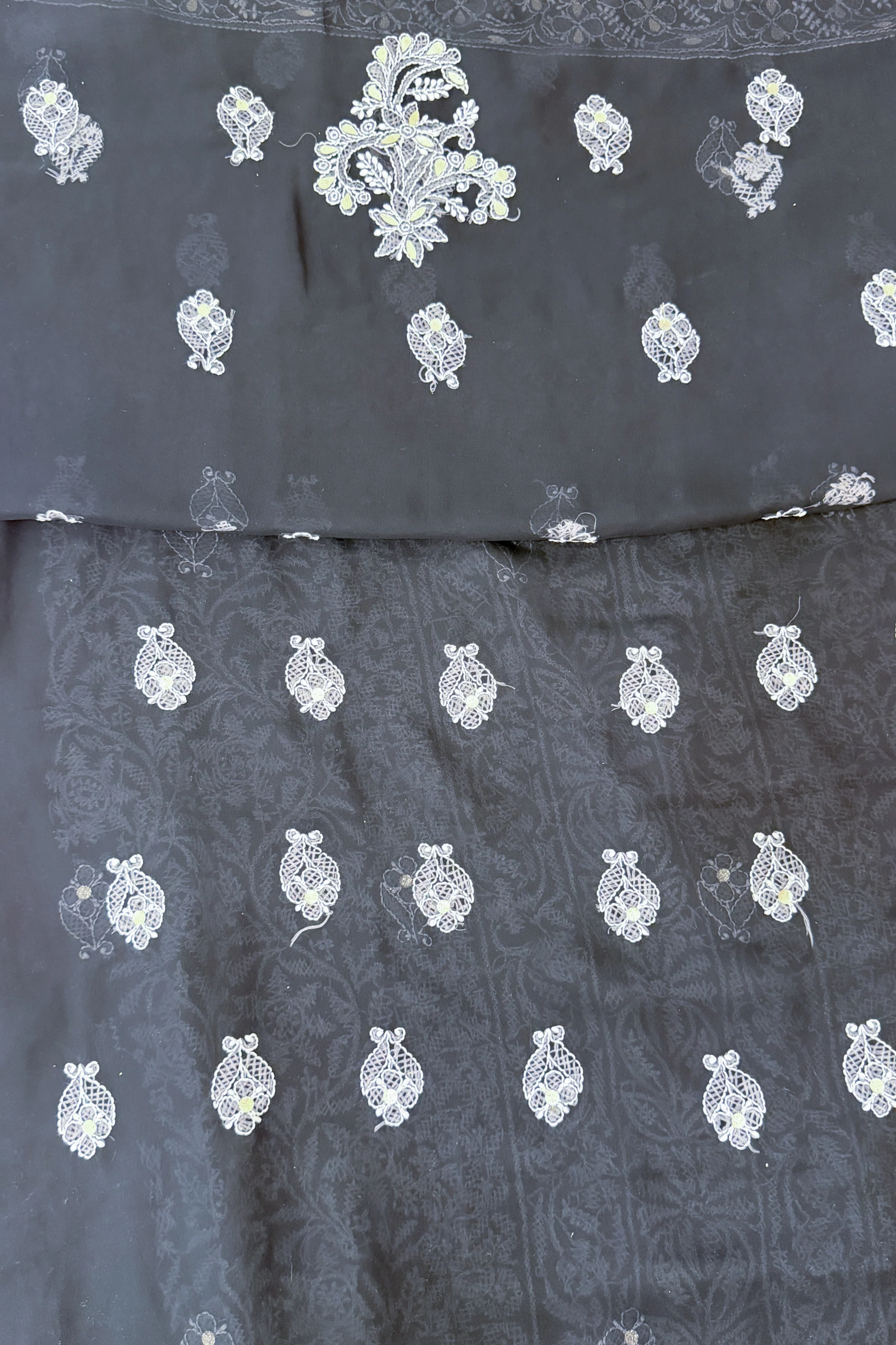 Arsh Handcrafted Black Semi Georgette Unstitched Gota Patti Chikankari 3pc Suit - Image 8