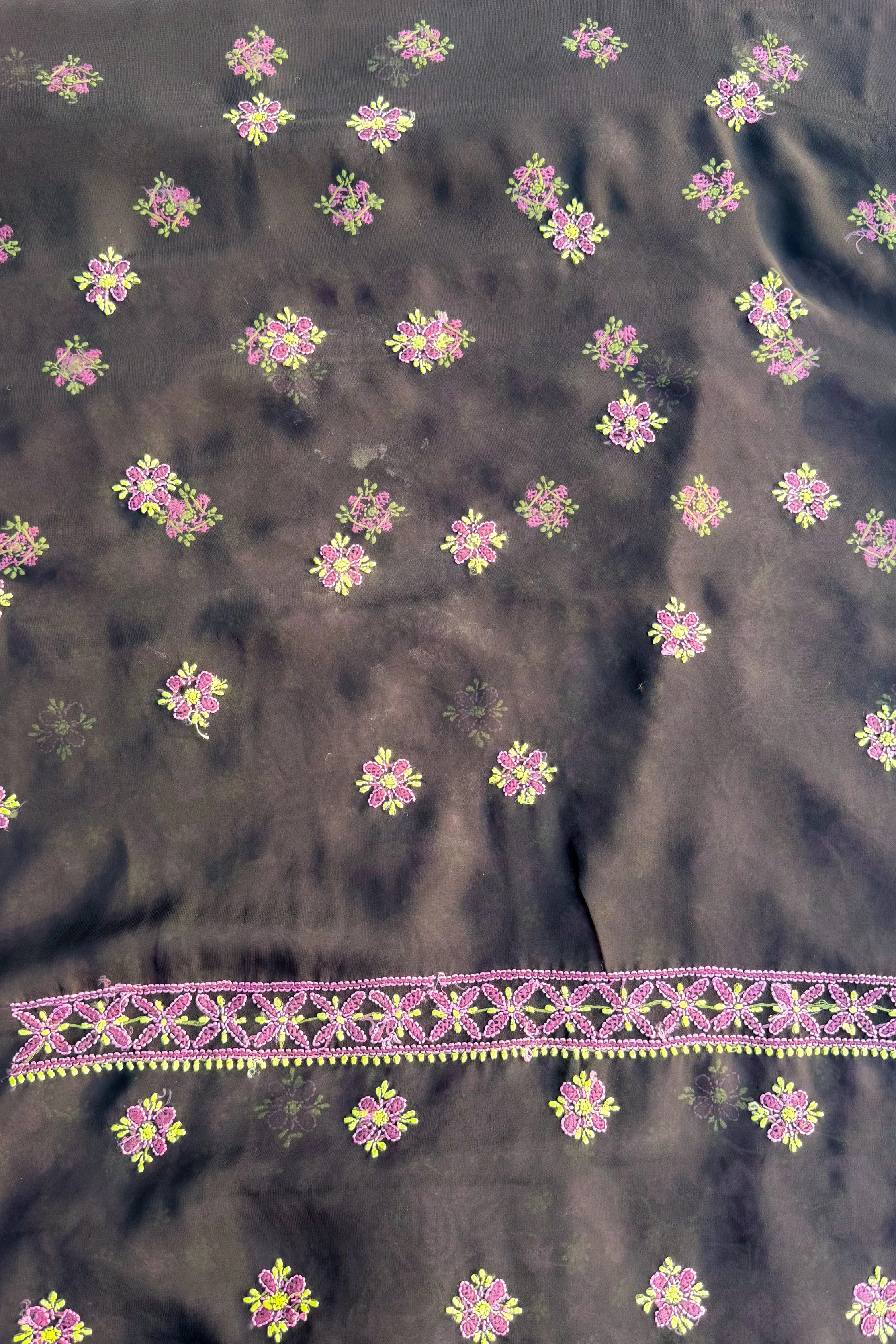 Arsh Handcrafted Front Jaal Georgette Unstitched Chikankari 3pc Suit - Image 3
