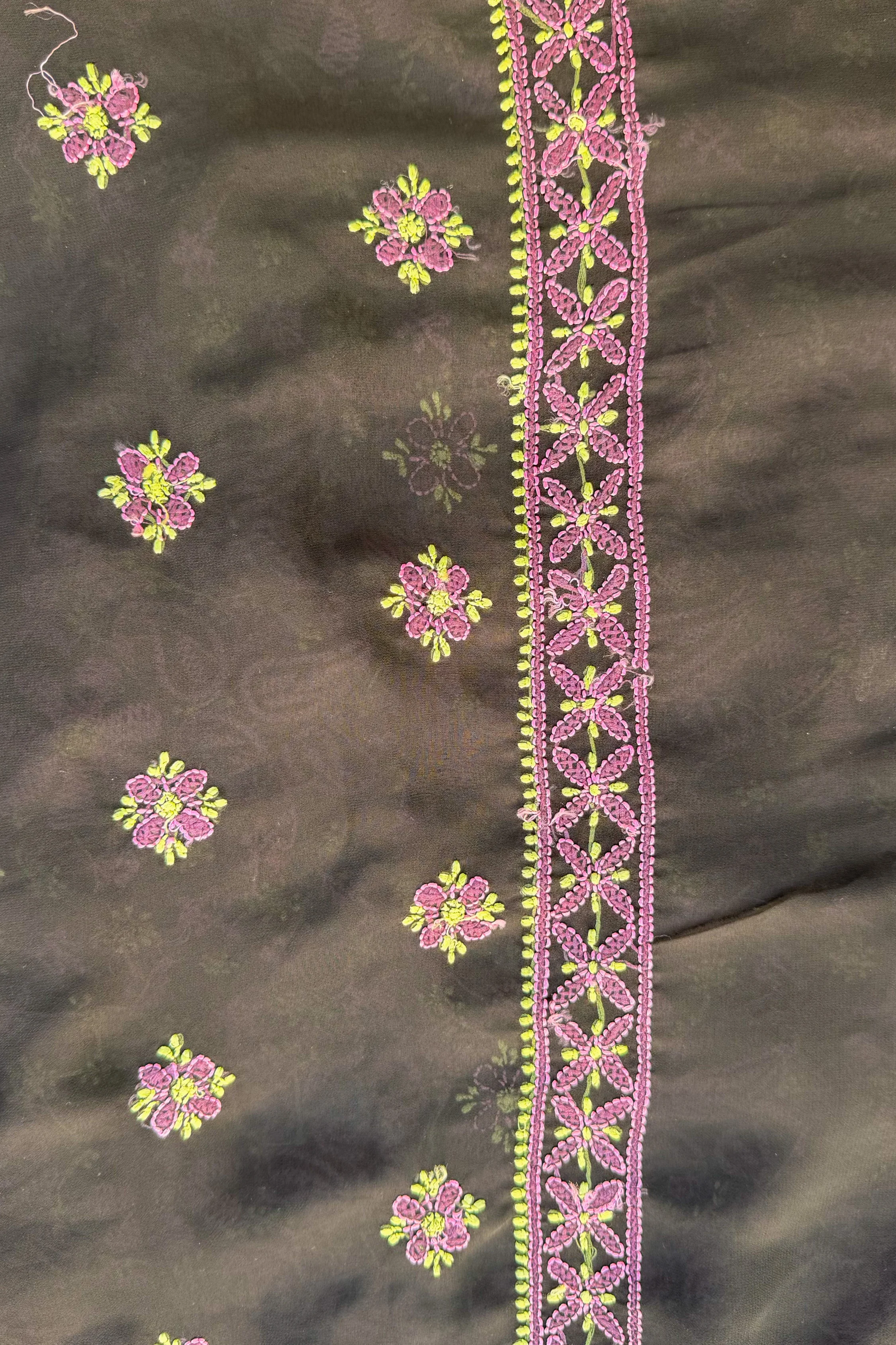Arsh Handcrafted Front Jaal Georgette Unstitched Chikankari 3pc Suit - Image 4