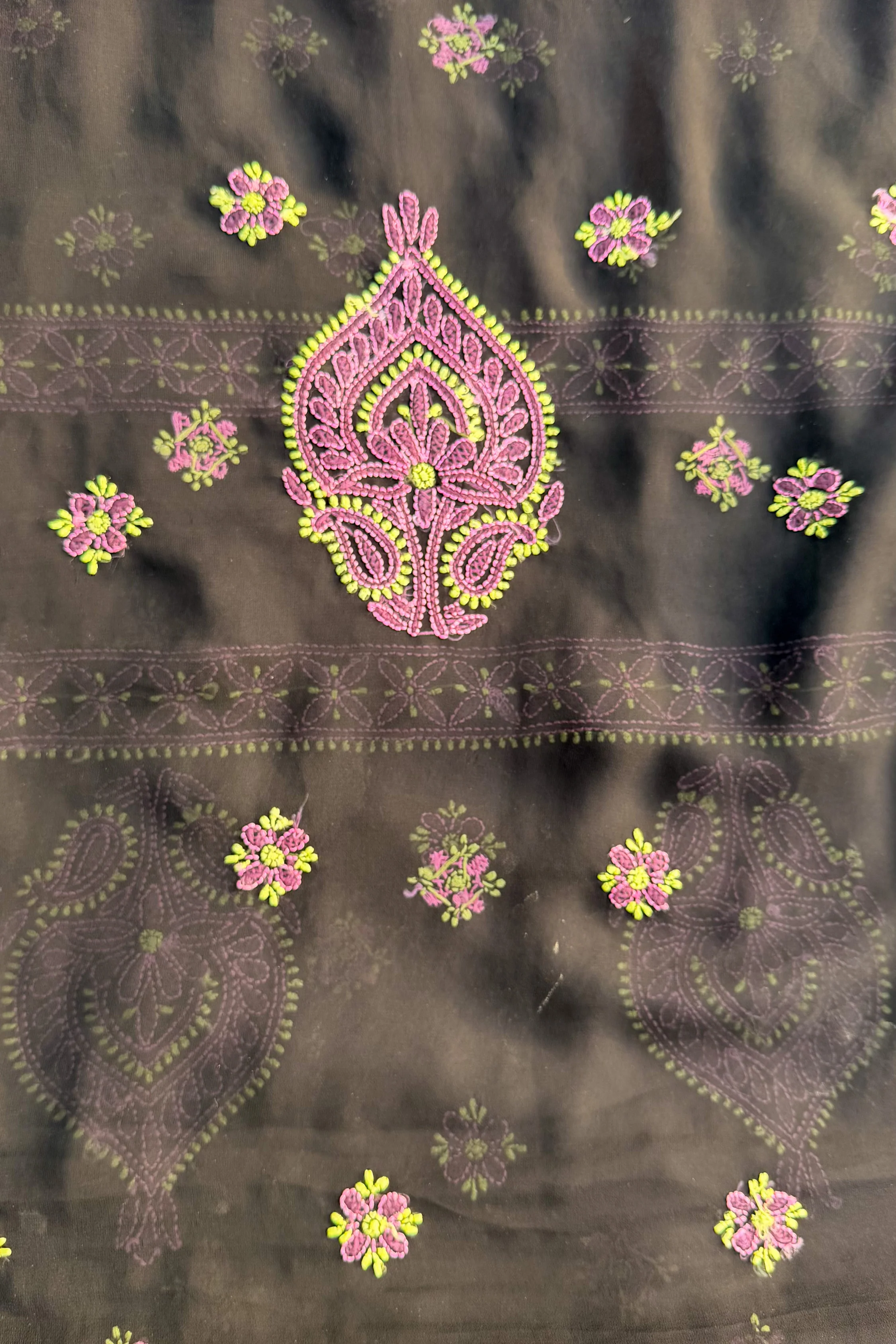 Arsh Handcrafted Front Jaal Georgette Unstitched Chikankari 3pc Suit - Image 6
