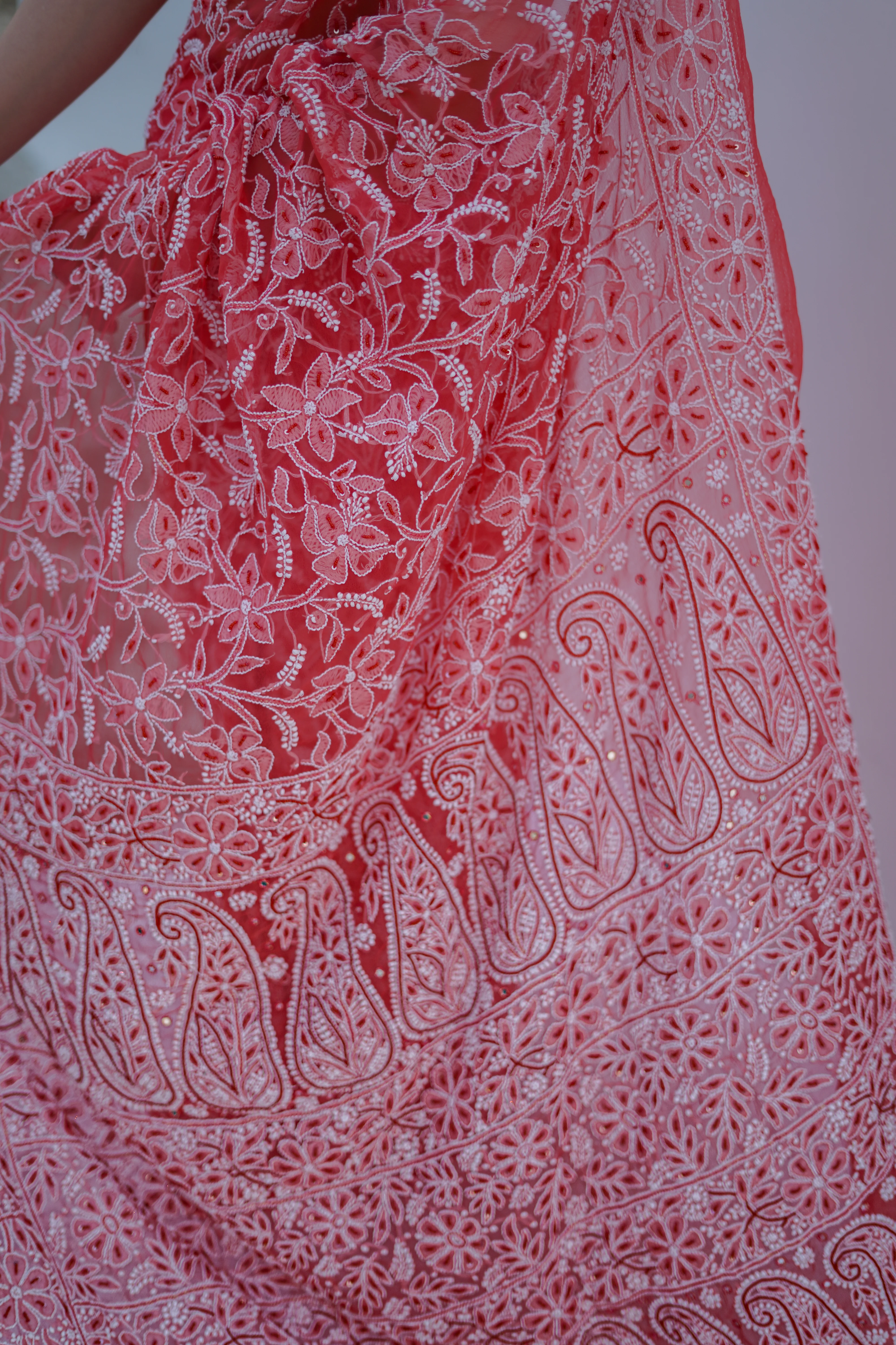 Arsh Handcrafted Georgette All Over Chikan Fancy Zari Addon Embroidered Saree - Image 5