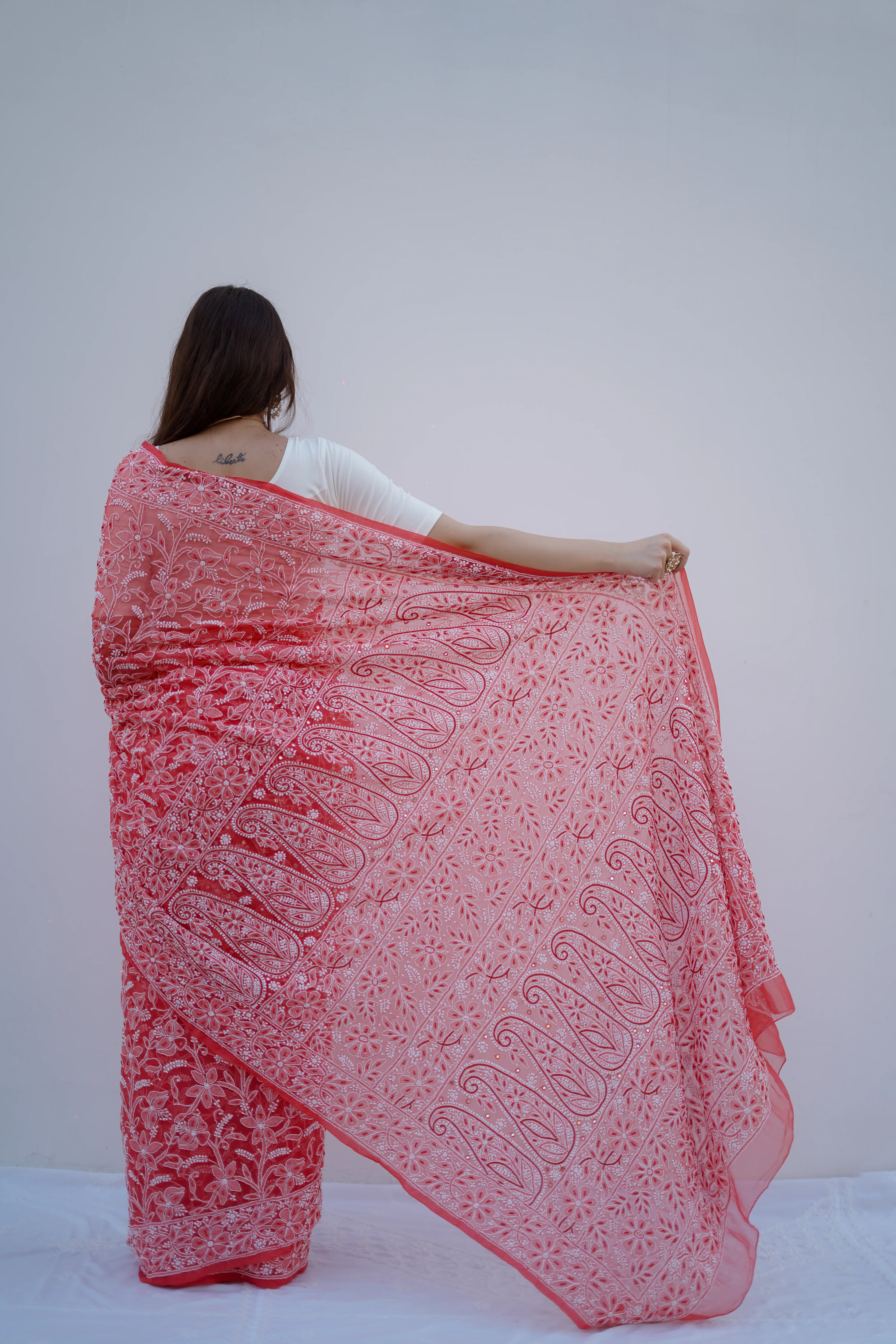 Arsh Handcrafted Georgette All Over Chikan Fancy Zari Addon Embroidered Saree - Image 7