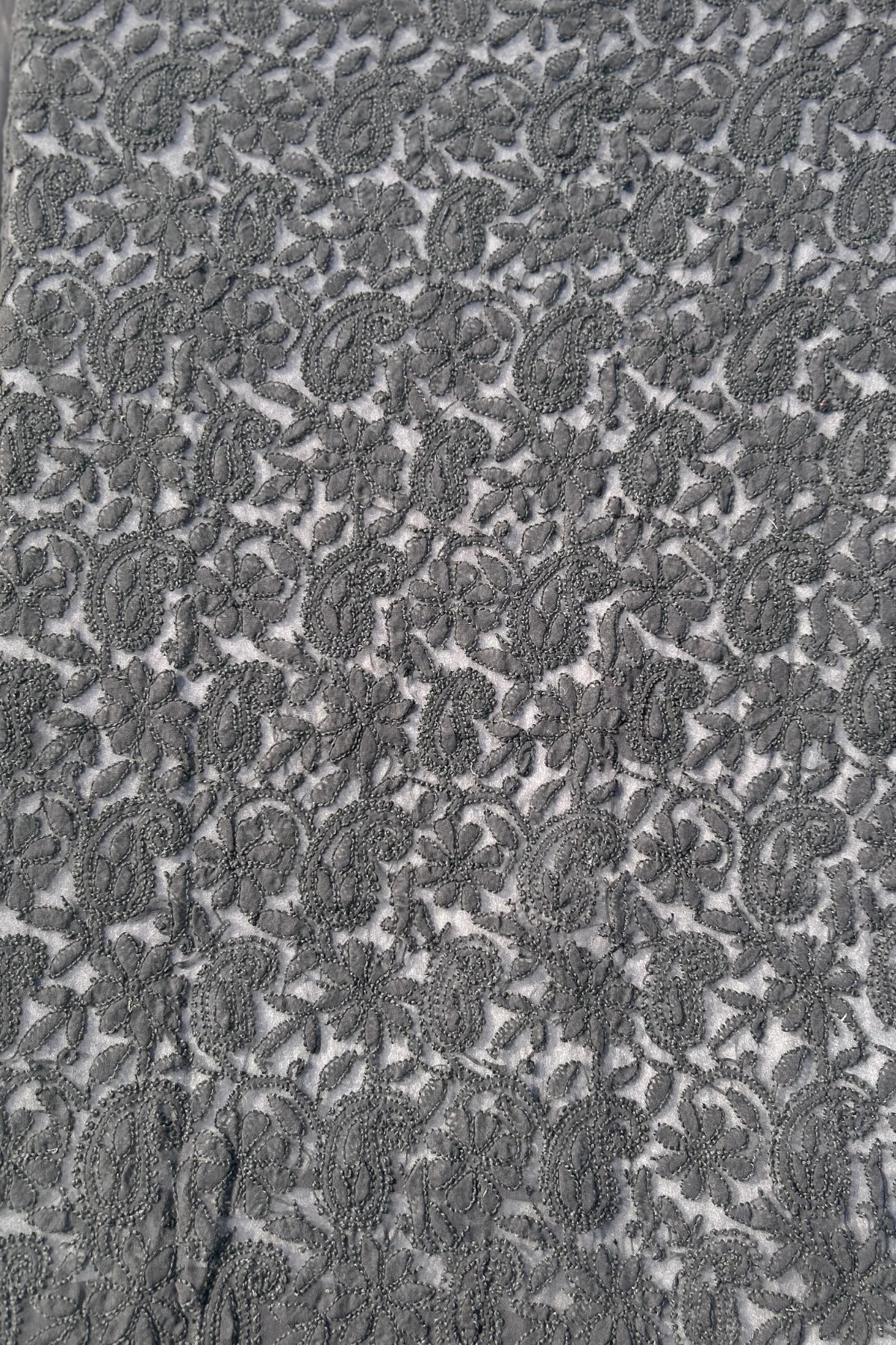 Arsh Chikan hand embroidered Black on Black Chikankari Kurti piece. - Image 2