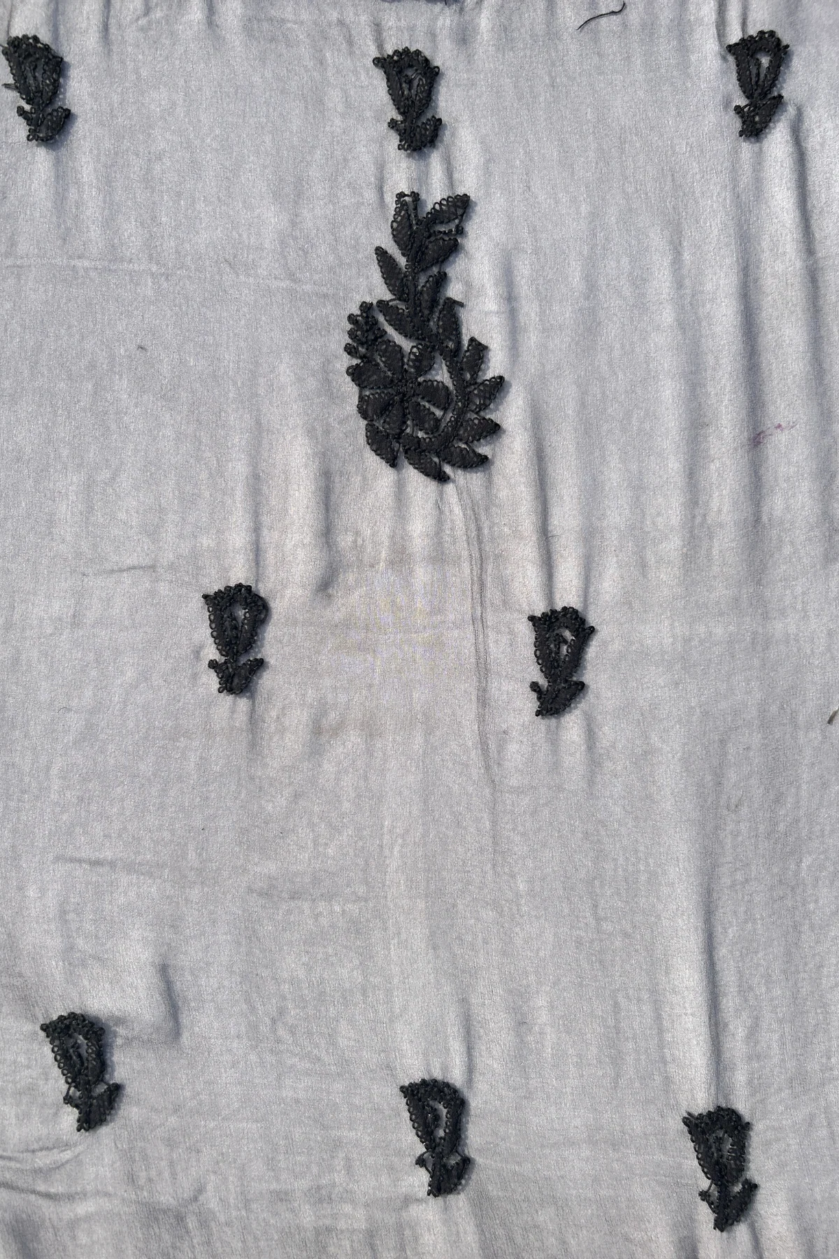 Arsh Chikan hand embroidered Black on Black Chikankari Kurti piece. - Image 5