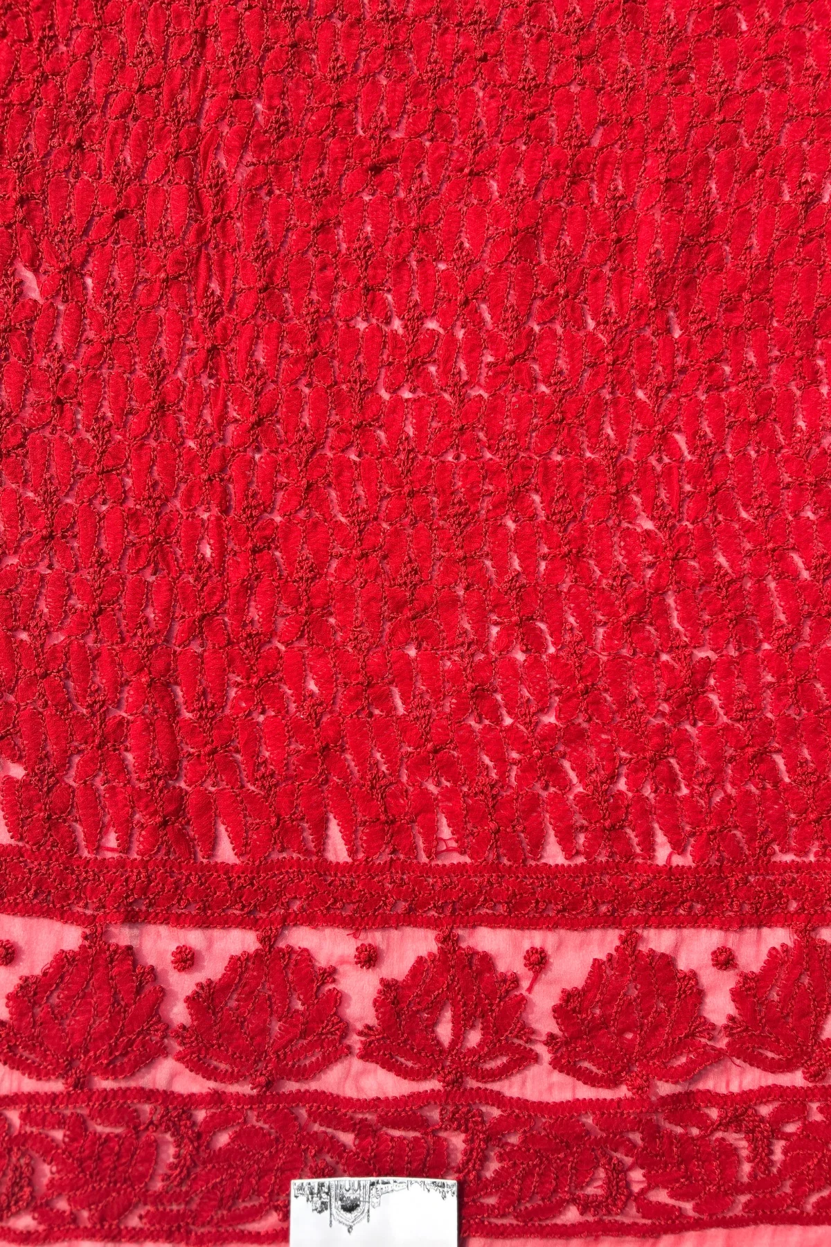 Arsh Chikan Hand Embroidered Red On Red Chikan Kurti Piece. - Image 2