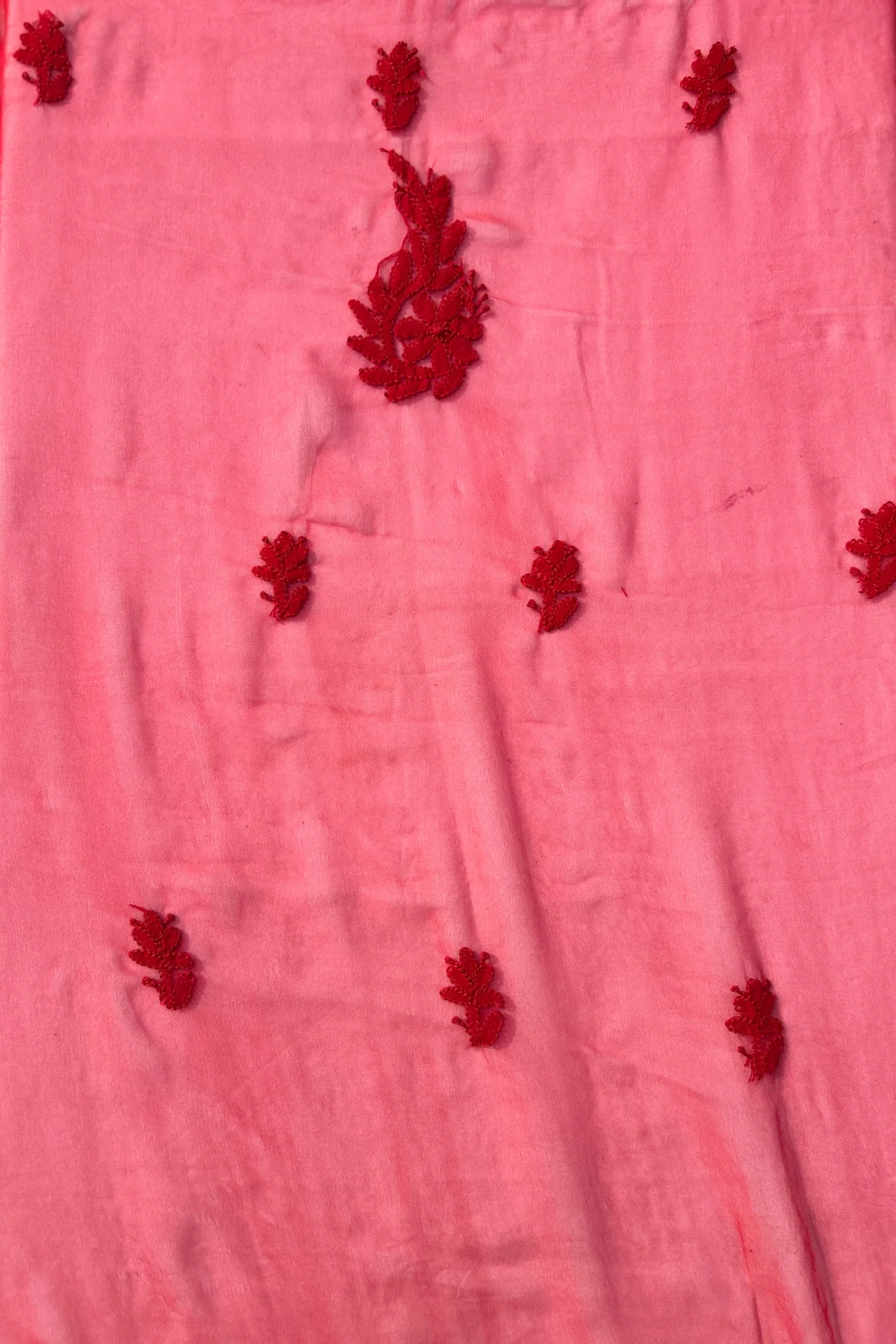 Arsh Chikan Hand Embroidered Red On Red Chikan Kurti Piece. - Image 3
