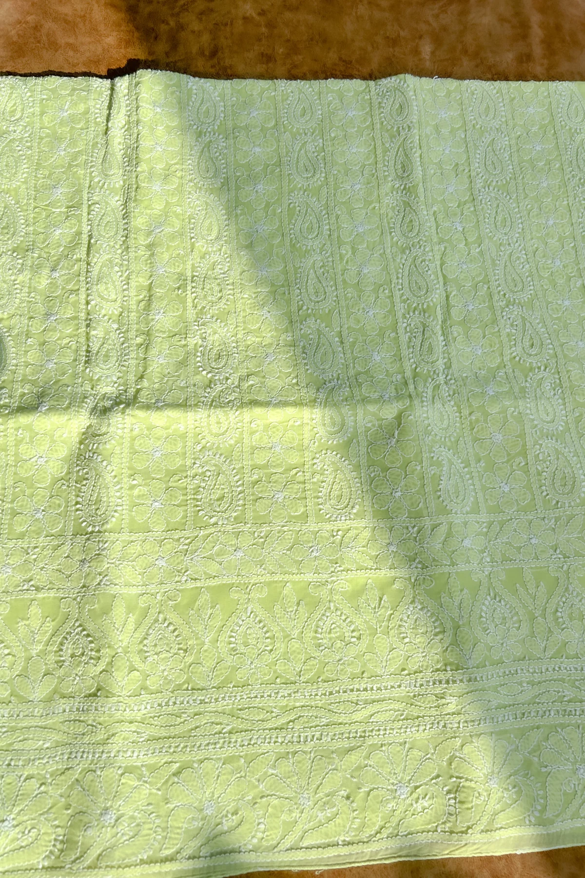 Arsh Handcrafted Green Cotton Unstitched Chikankari 3pc Suit Set - Image 5