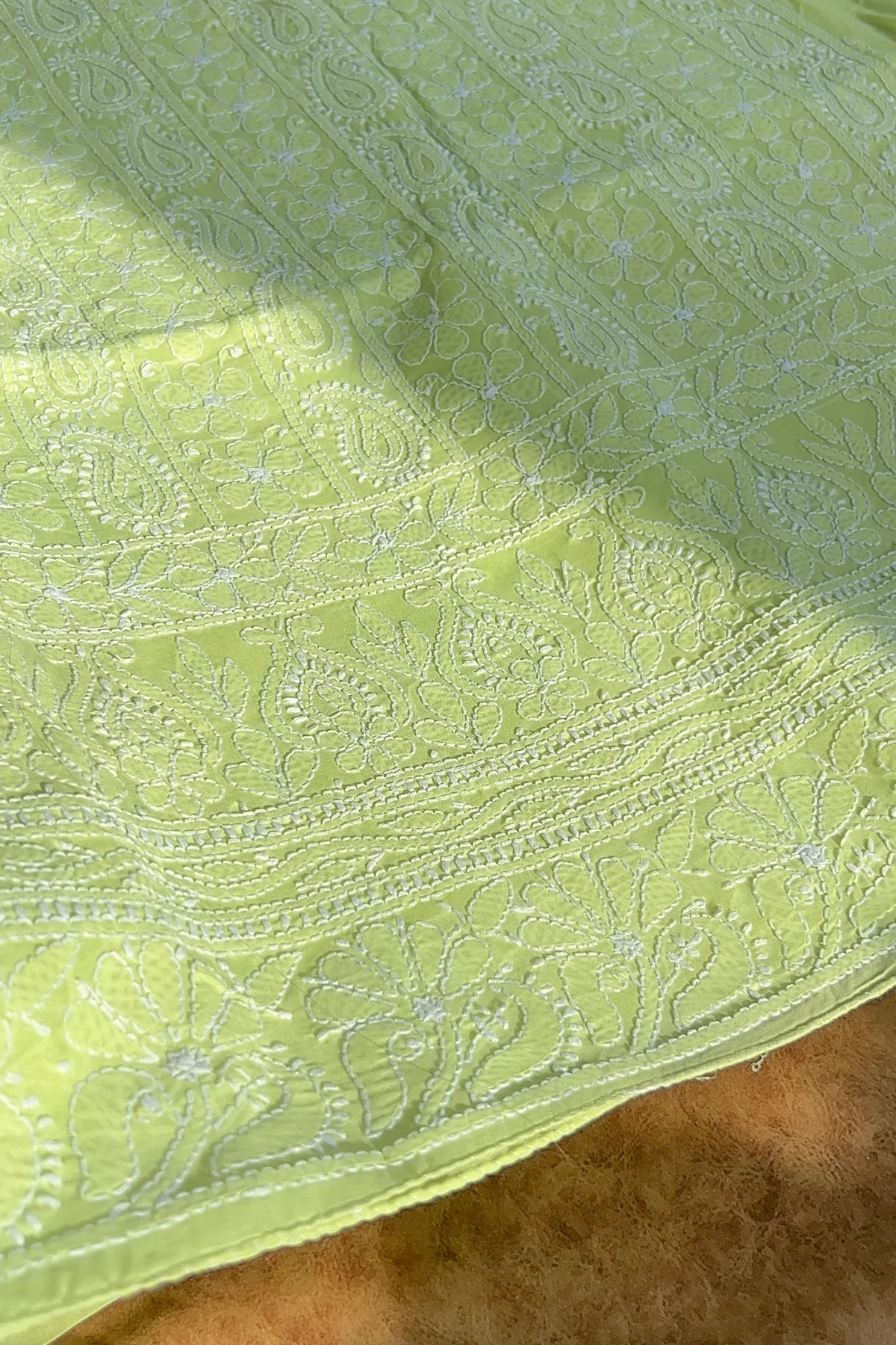 Arsh Handcrafted Green Cotton Unstitched Chikankari 3pc Suit Set - Image 6