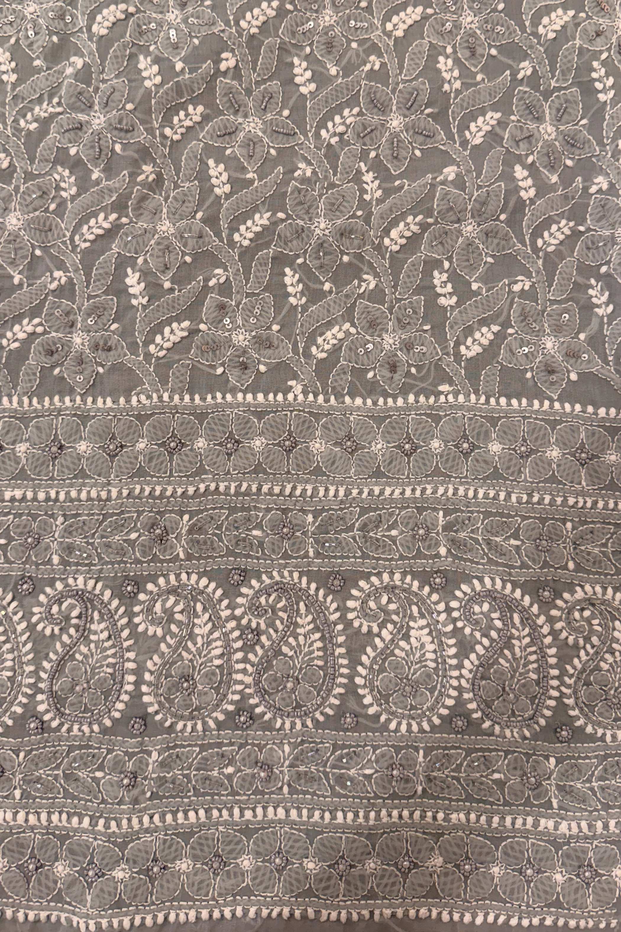 Arsh Handcrafted Grey Cotton Unstitched Chikankari Front Jaal 3pc Suit - Image 2