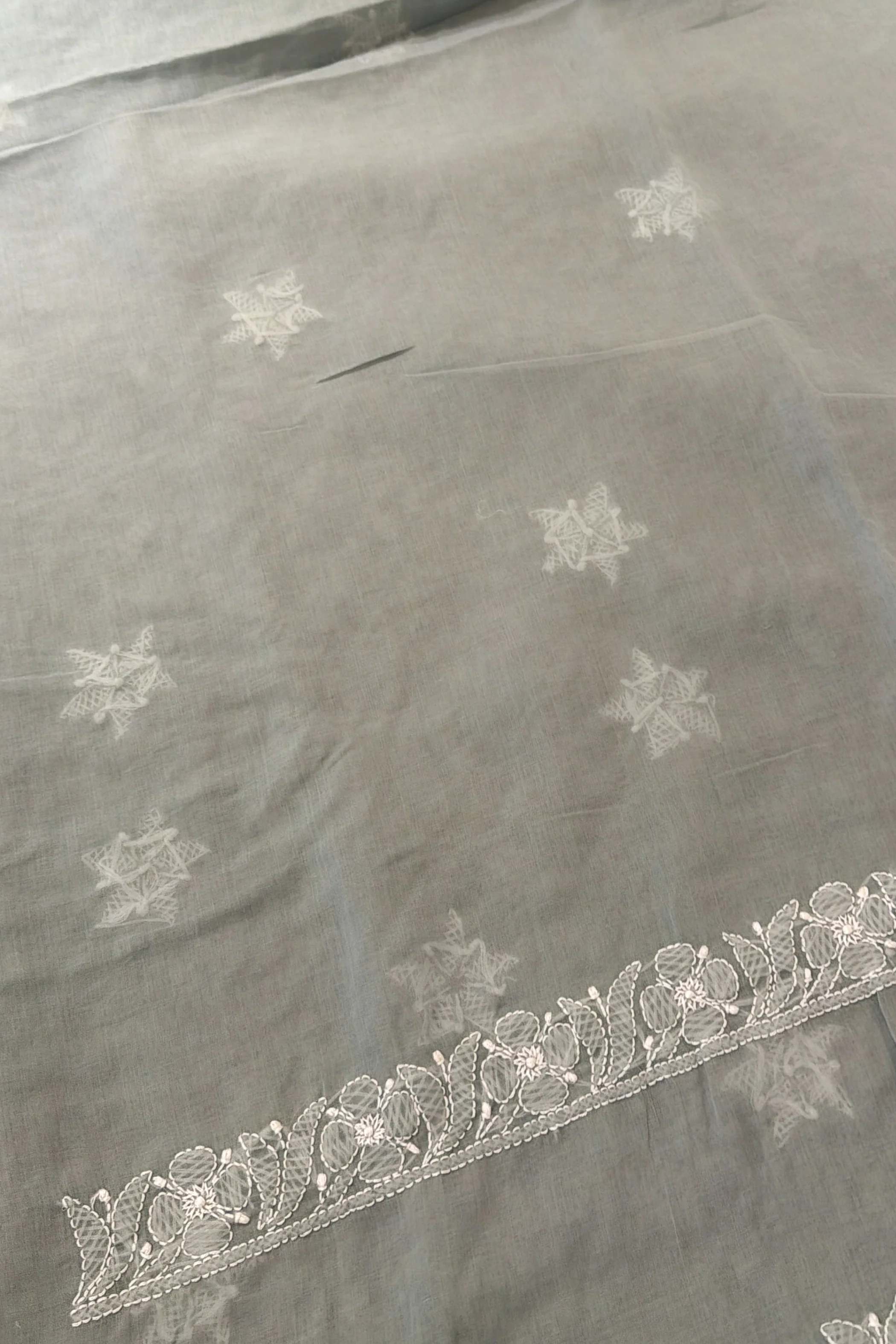 Arsh Handcrafted Grey Cotton Unstitched Chikankari Front Jaal 3pc Suit - Image 4