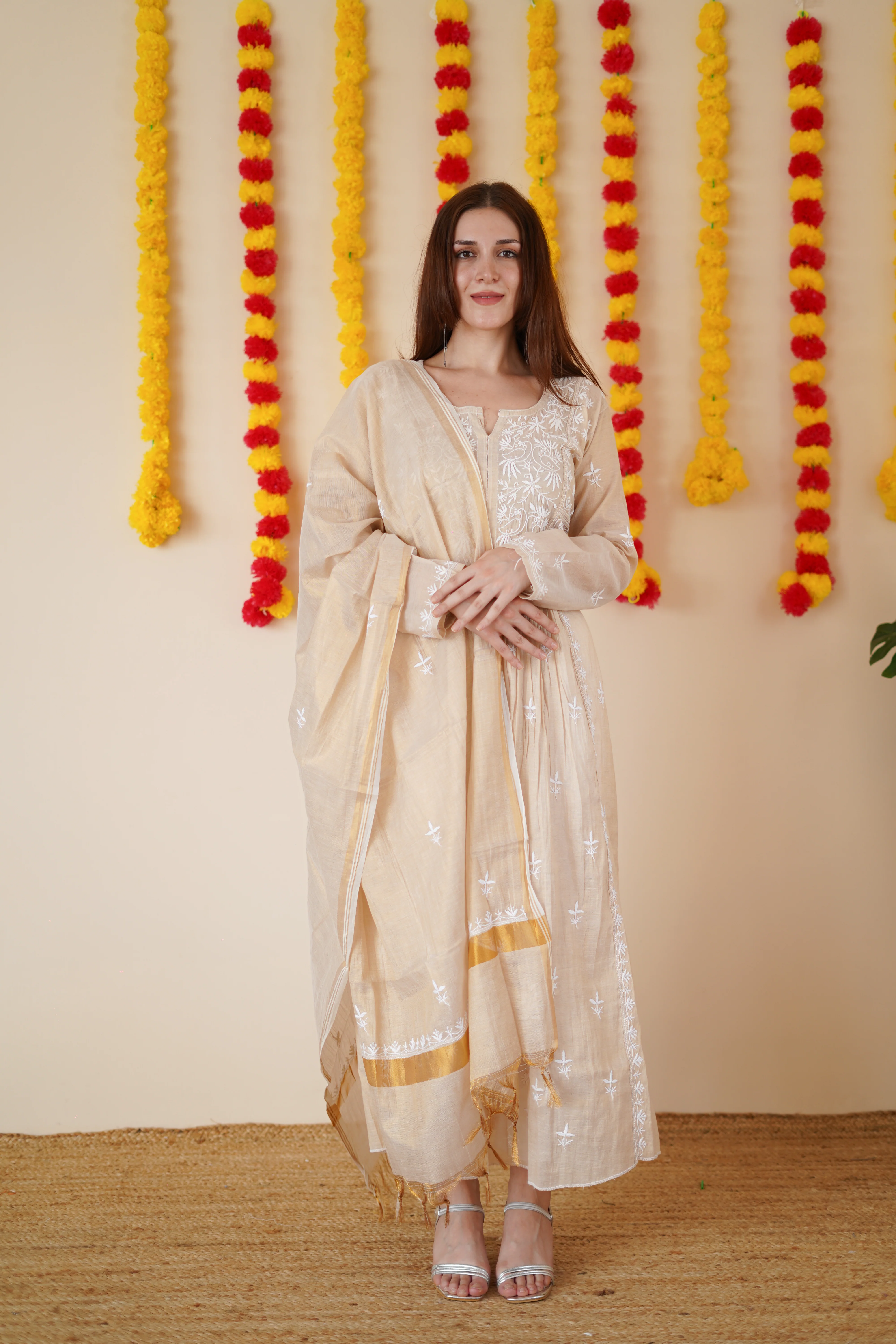 Arsh Handcrafted Pure Tissue Kurti and Dupatta Semi Stitched Set - Image 2