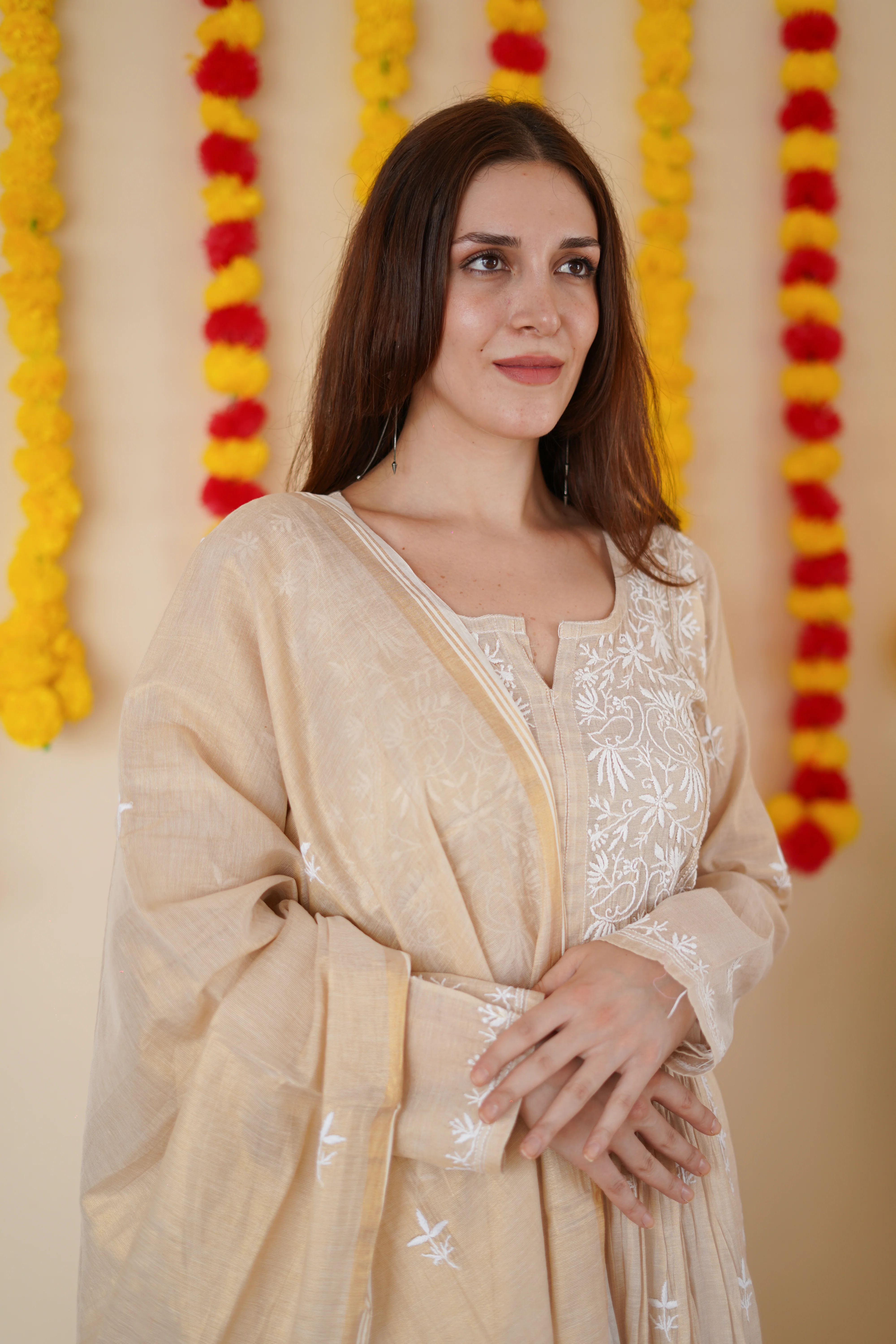 Arsh Handcrafted Pure Tissue Kurti and Dupatta Semi Stitched Set - Image 4
