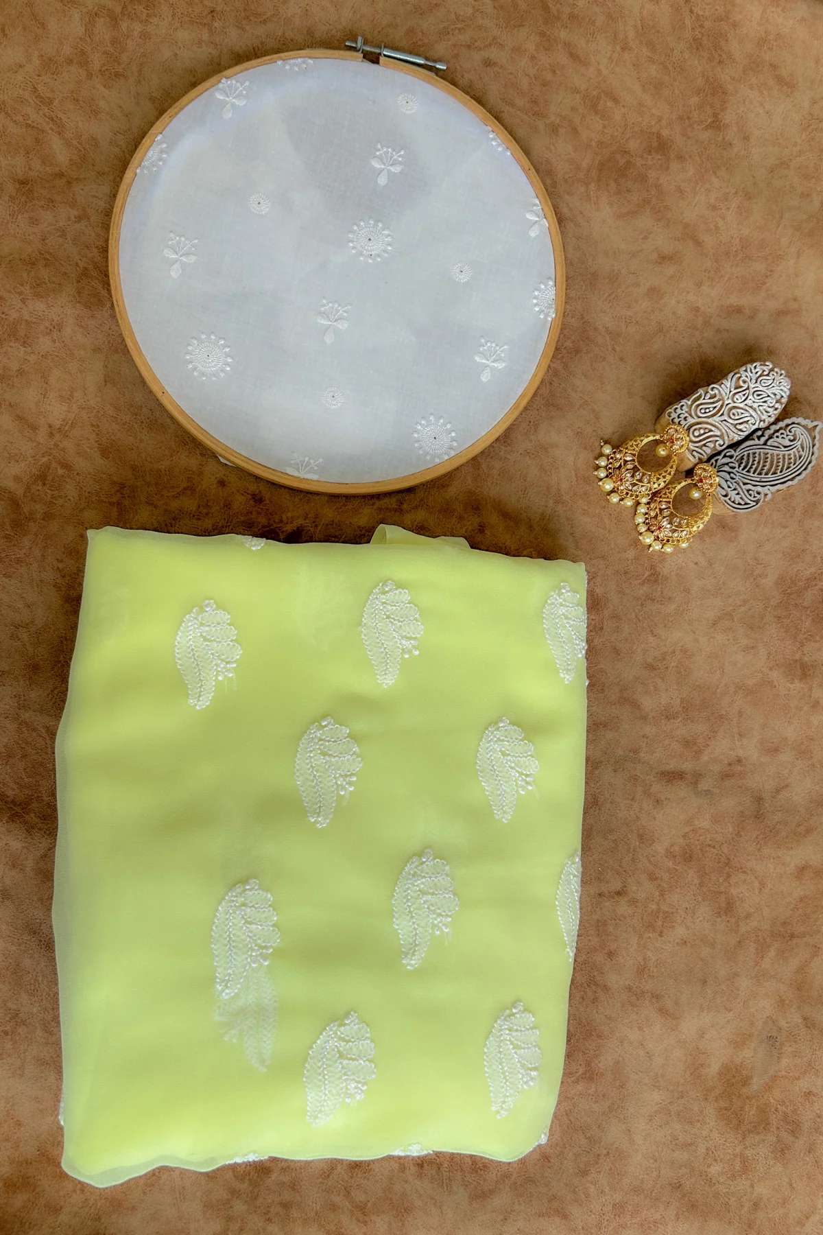 Arsh Handcrafted Lemon Yellow Georgette Chikankari 3pc Suit - Image 2