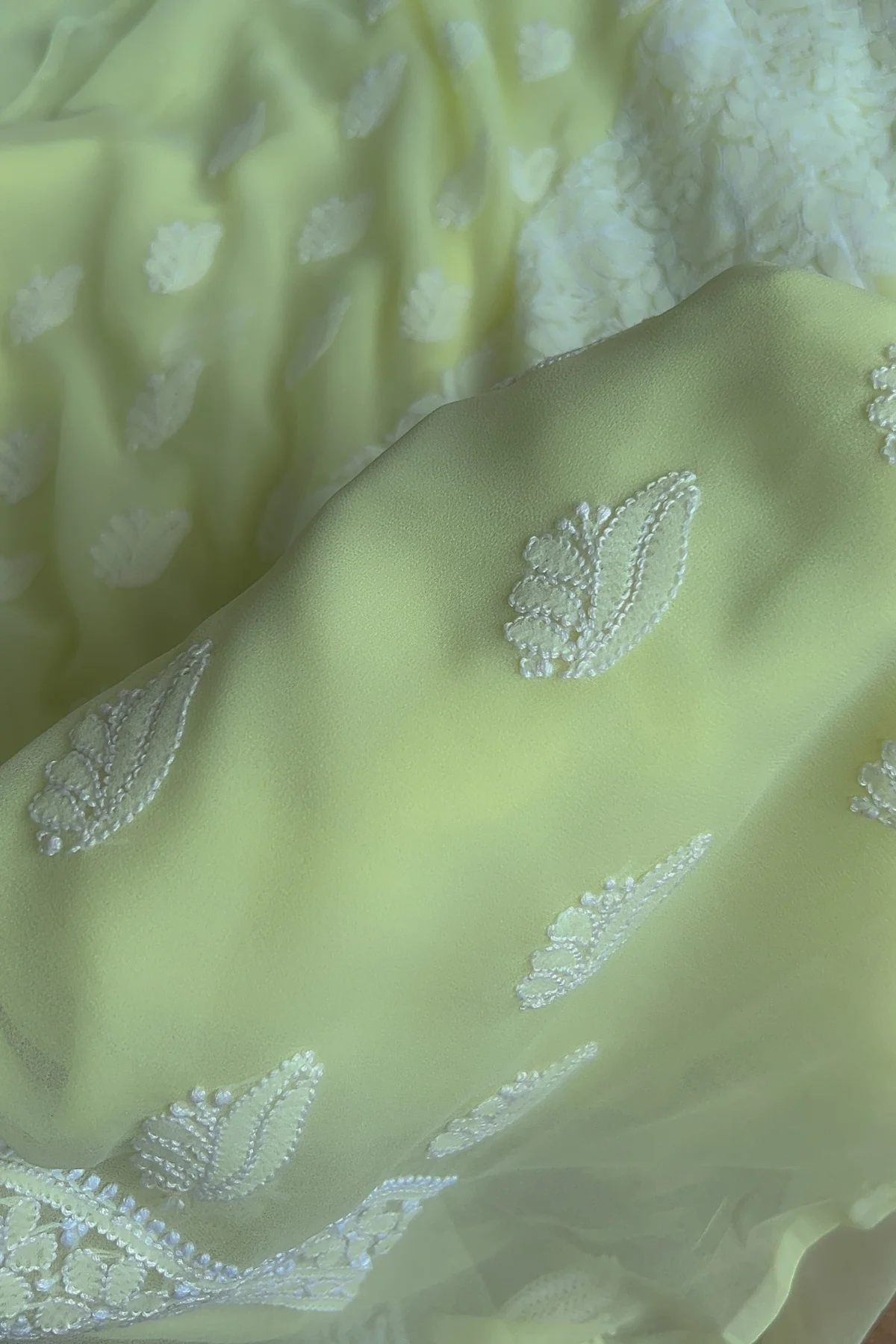 Arsh Handcrafted Lemon Yellow Georgette Chikankari 3pc Suit - Image 3