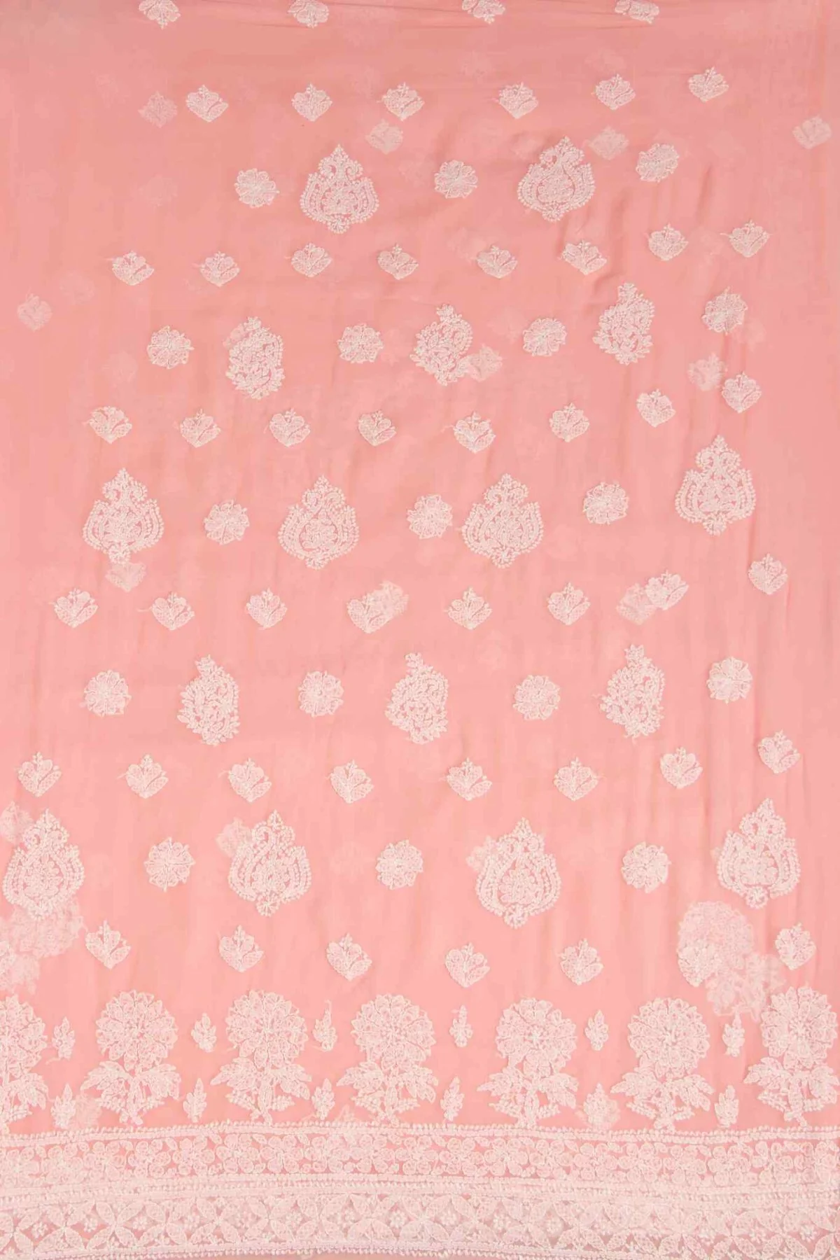 Arsh Handcrafted  Light Peach Georgette Unstitched Chikankari 3pc Suit - Image 2