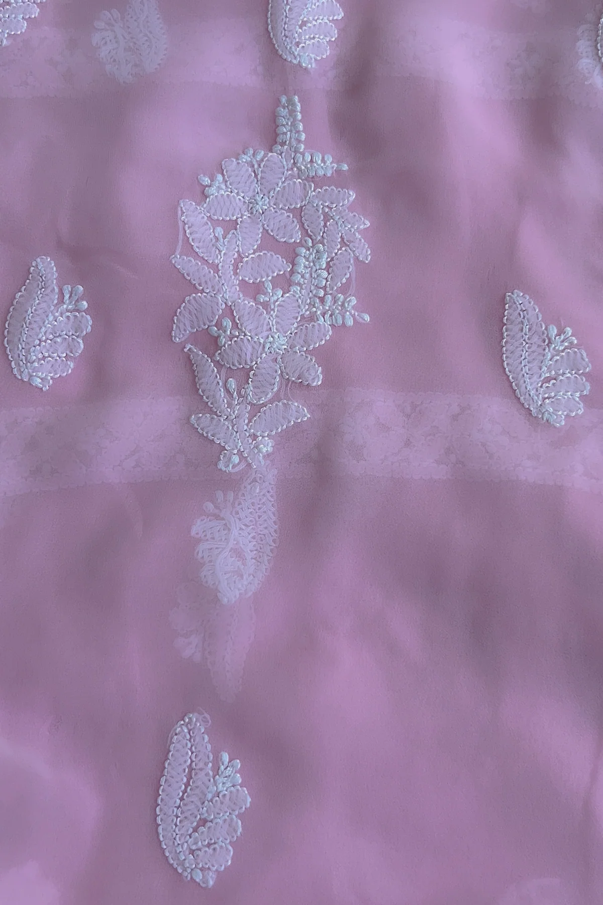 Arsh Handcrafted Pink Georgette Unstitched Chikankari 3pc Suit - Image 6