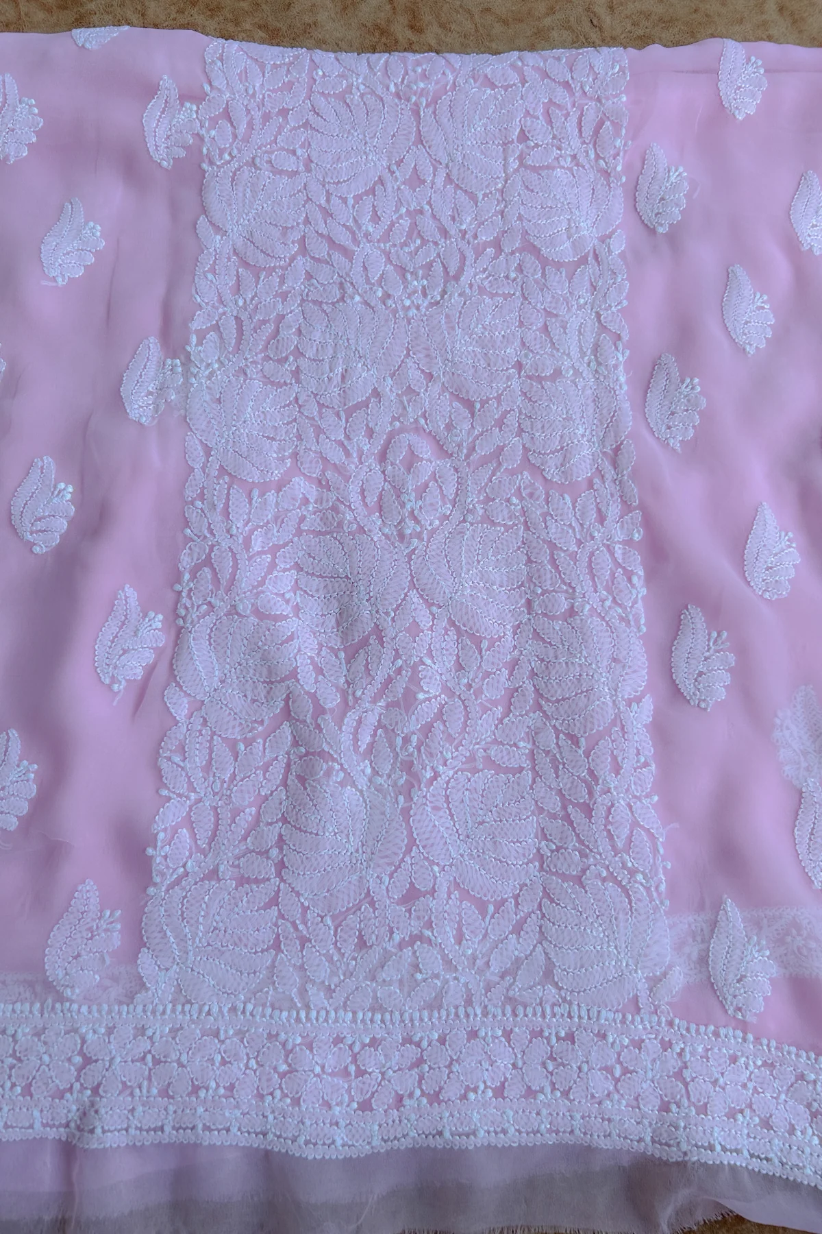 Arsh Handcrafted Pink Georgette Unstitched Chikankari 3pc Suit - Image 8