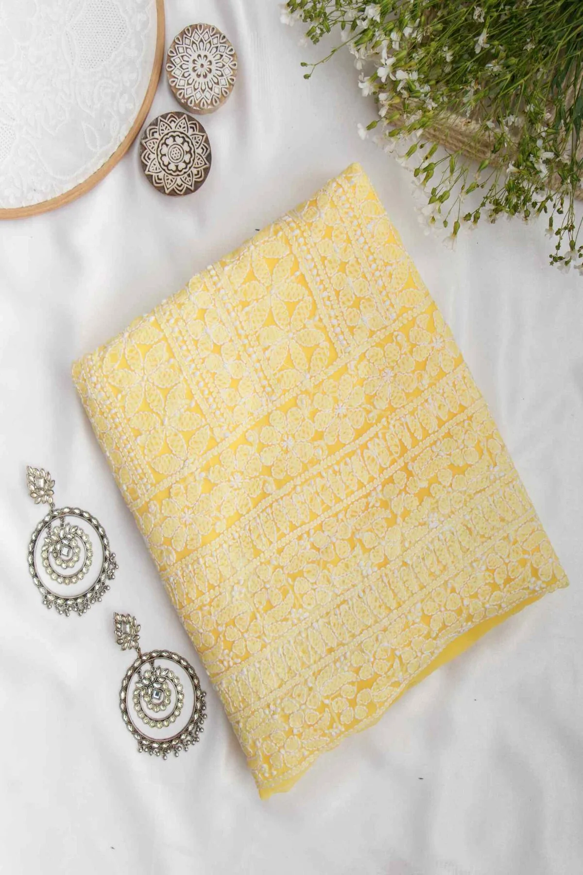 Arsh Handcrafted Mango Yellow Georgette Unstitched Chikankari 3pc Suit - Image 2