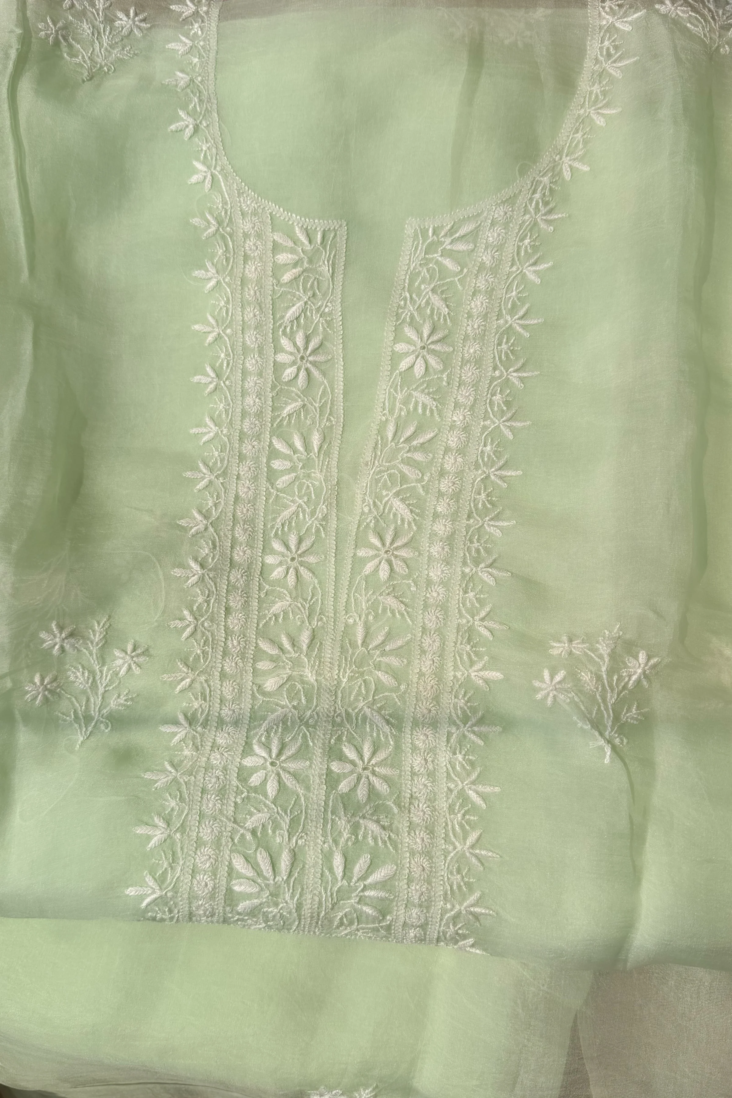 Arsh Handcrafted Mint Green Pure Organza Kurta and Dupatta set - Image 4