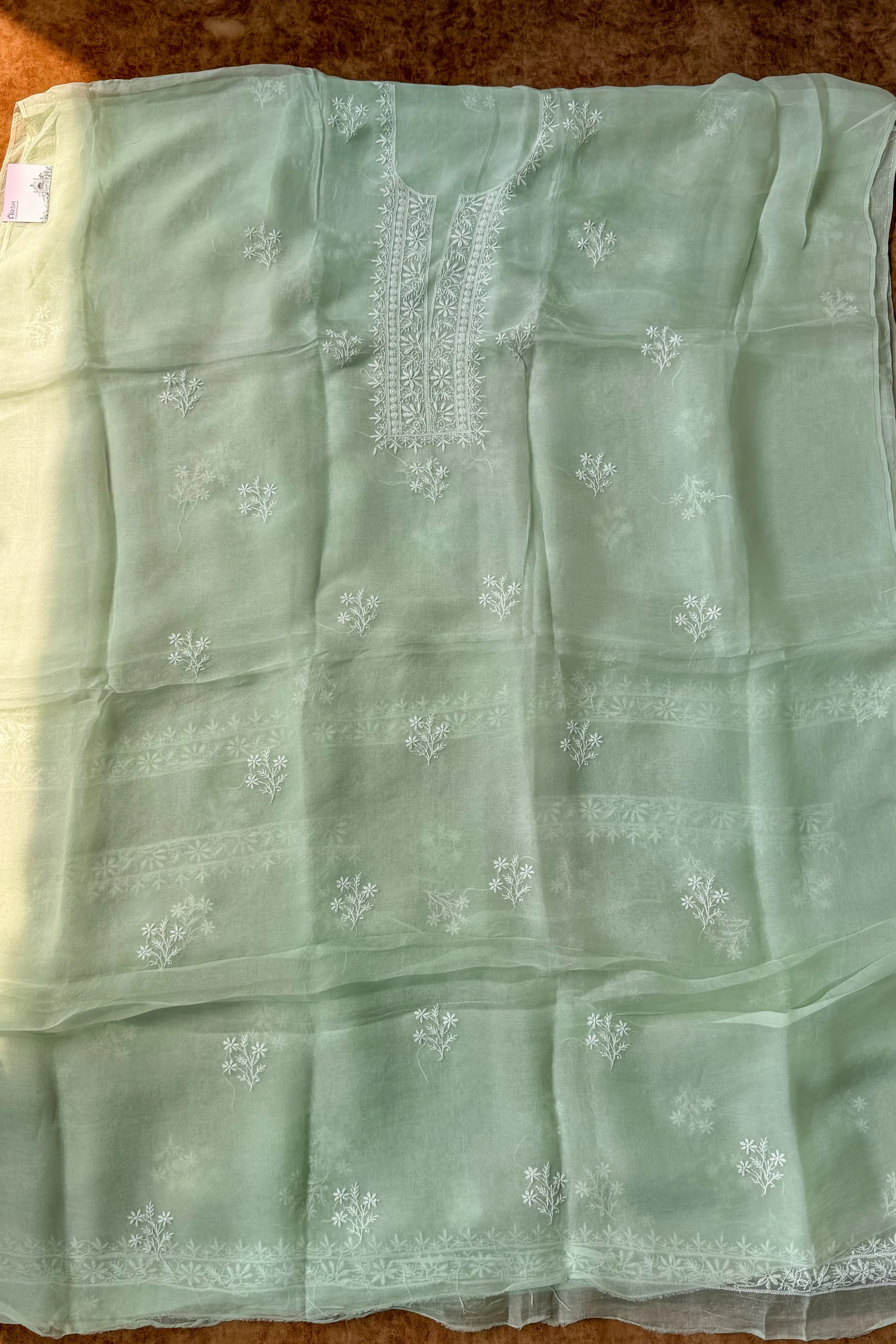 Arsh Handcrafted Mint Green Pure Organza Kurta and Dupatta set - Image 6