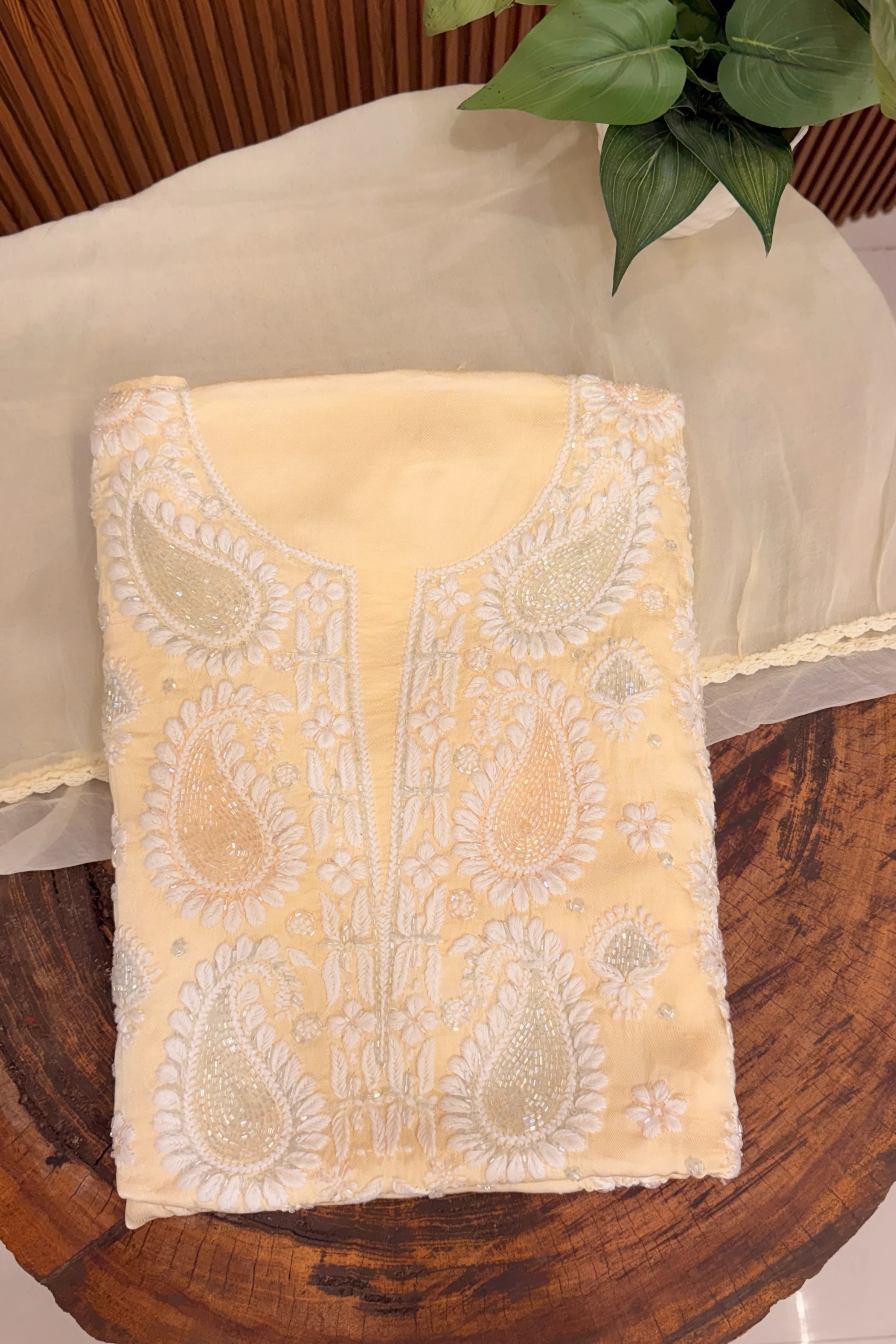 Arsh Handcrafted Modal Satin Unstitched Chikankari Suit Set