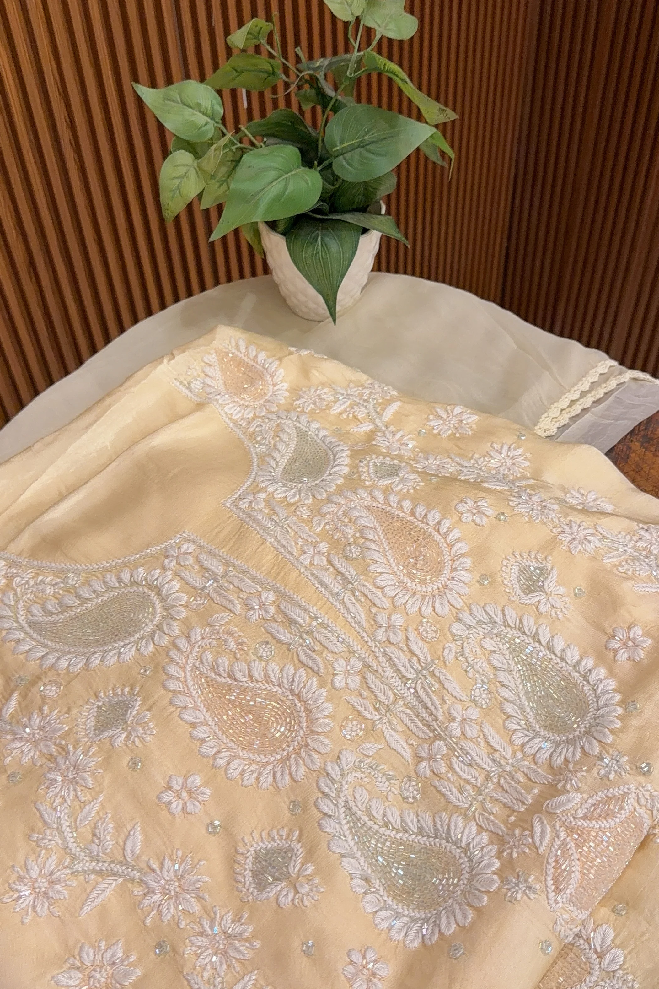 Arsh Handcrafted Modal Satin Unstitched Chikankari Suit Set - Image 2