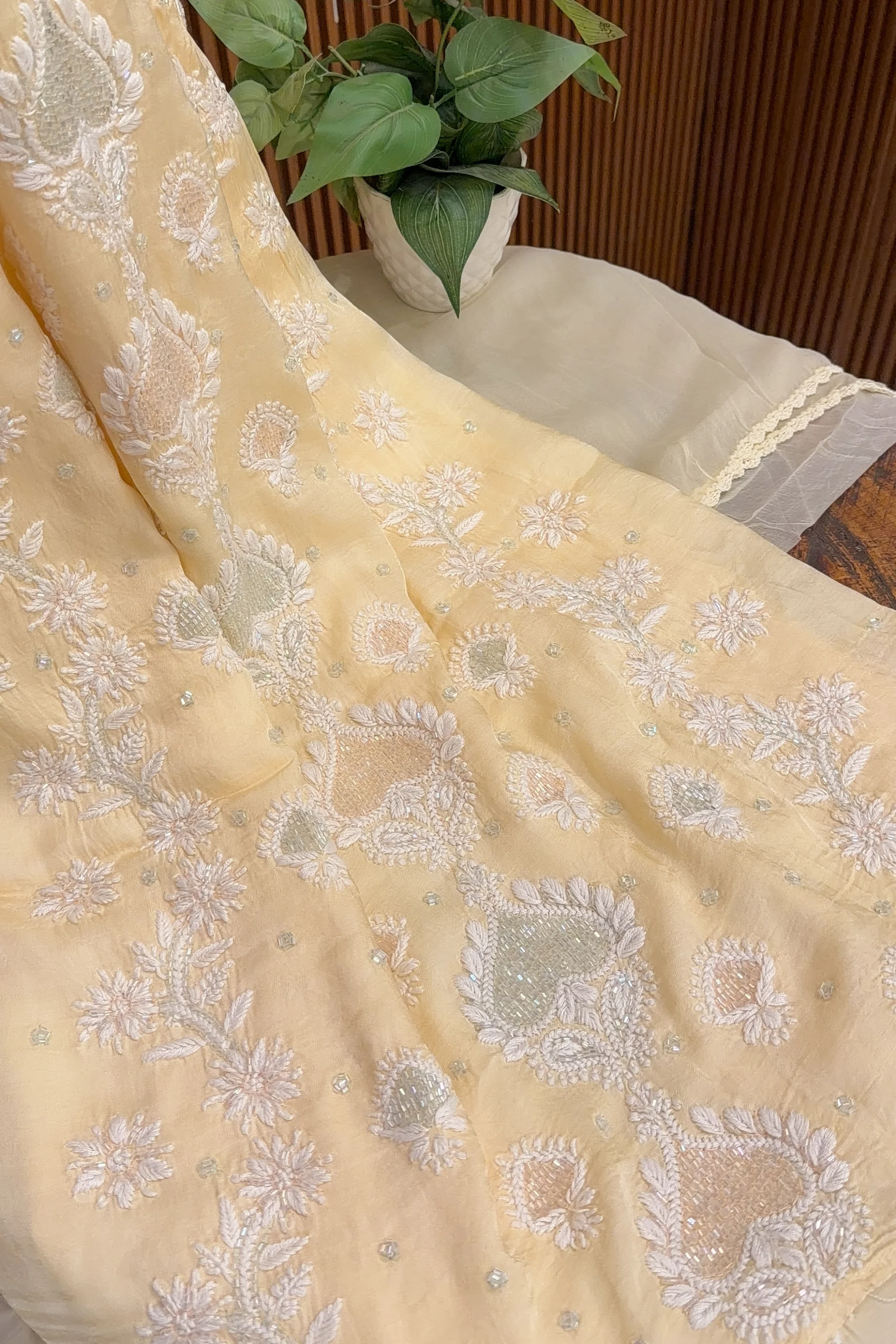 Arsh Handcrafted Modal Satin Unstitched Chikankari Suit Set - Image 4