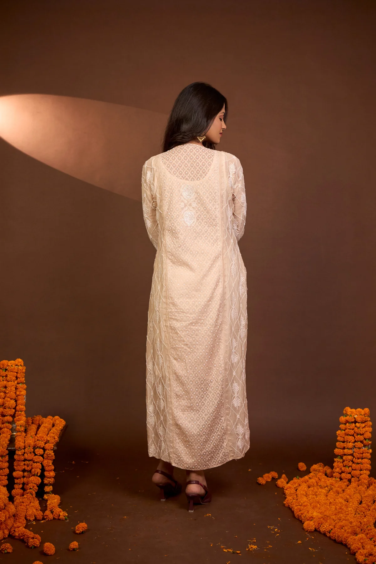 Arsh Handcrafted Mul Chanderi Beige Kurti and Dupatta Semi Stitched Set - Image 6