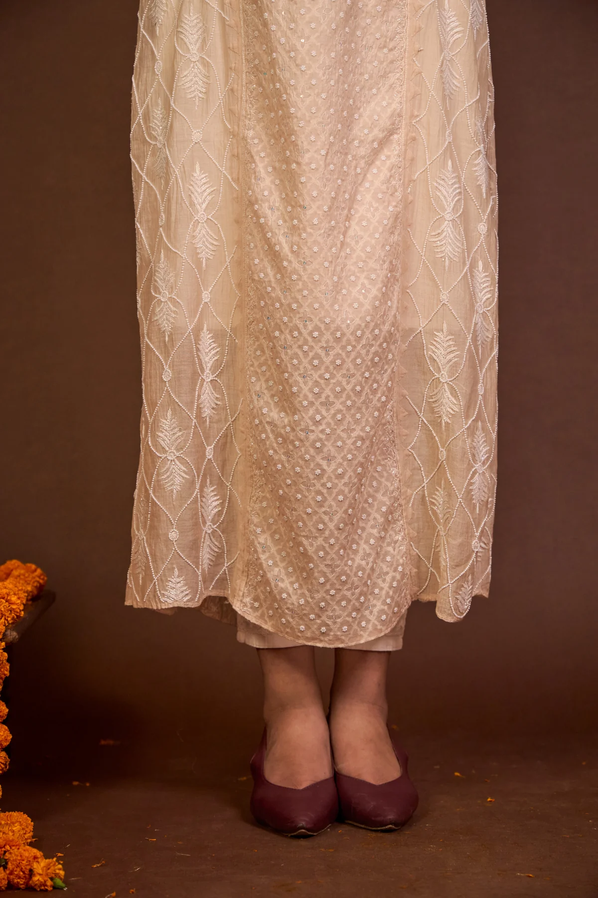 Arsh Handcrafted Mul Chanderi Beige Kurti and Dupatta Semi Stitched Set - Image 8