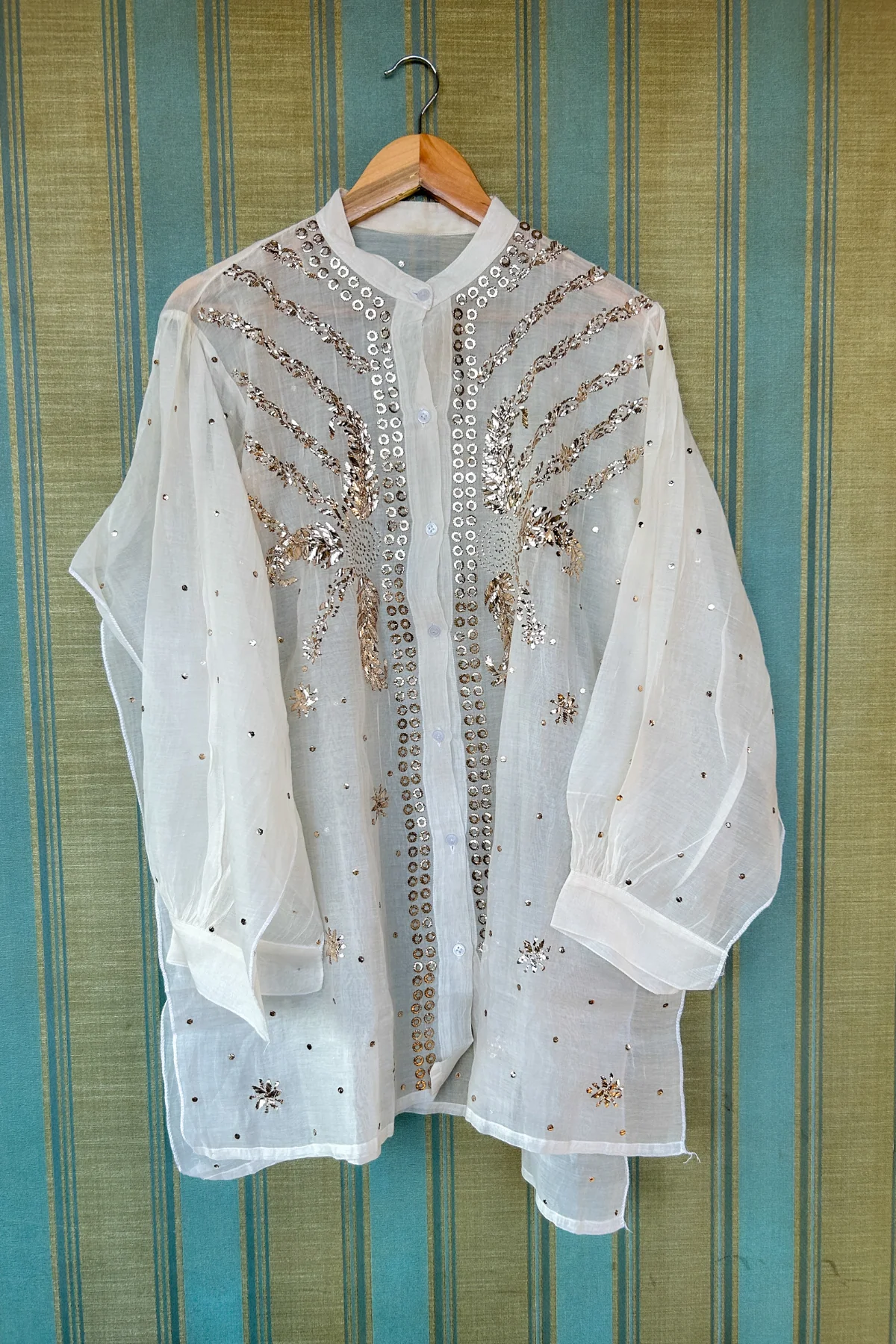 Arsh Handcrafted Mul Chanderi Mukesh Chikankari Semi Stiched Coord Set - Image 2
