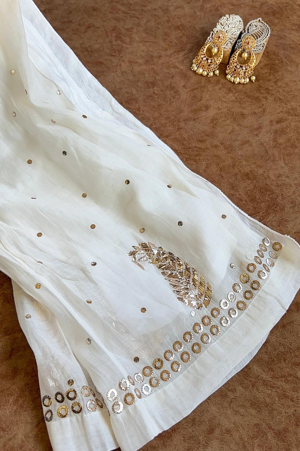 Arsh Handcrafted Mul Chanderi Mukesh Chikankari Semi Stiched Coord Set - Image 4