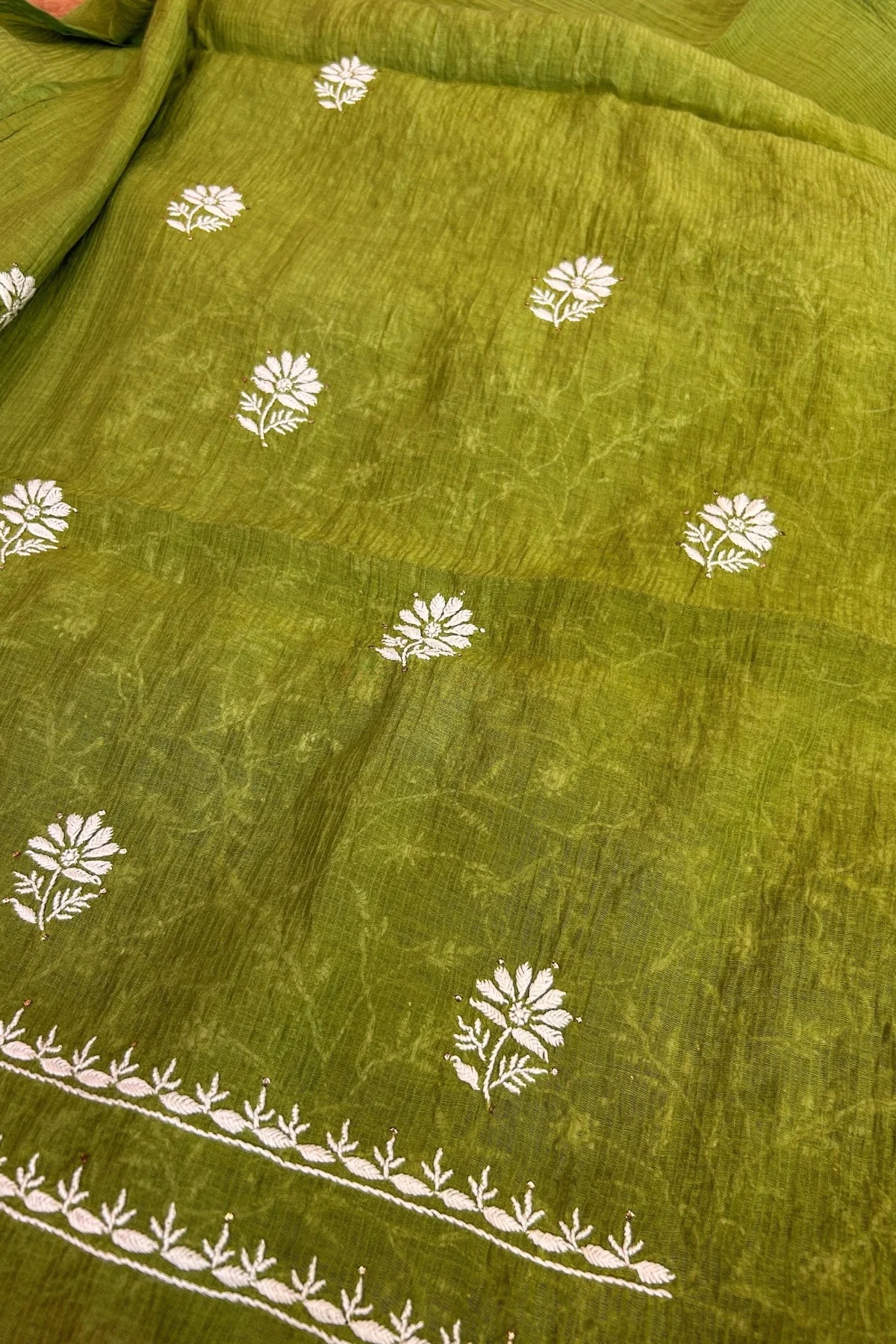 Arsh Handcrafted Mul Chanderi Unstitched Chikankari Kurti and Dupatta set - Image 5
