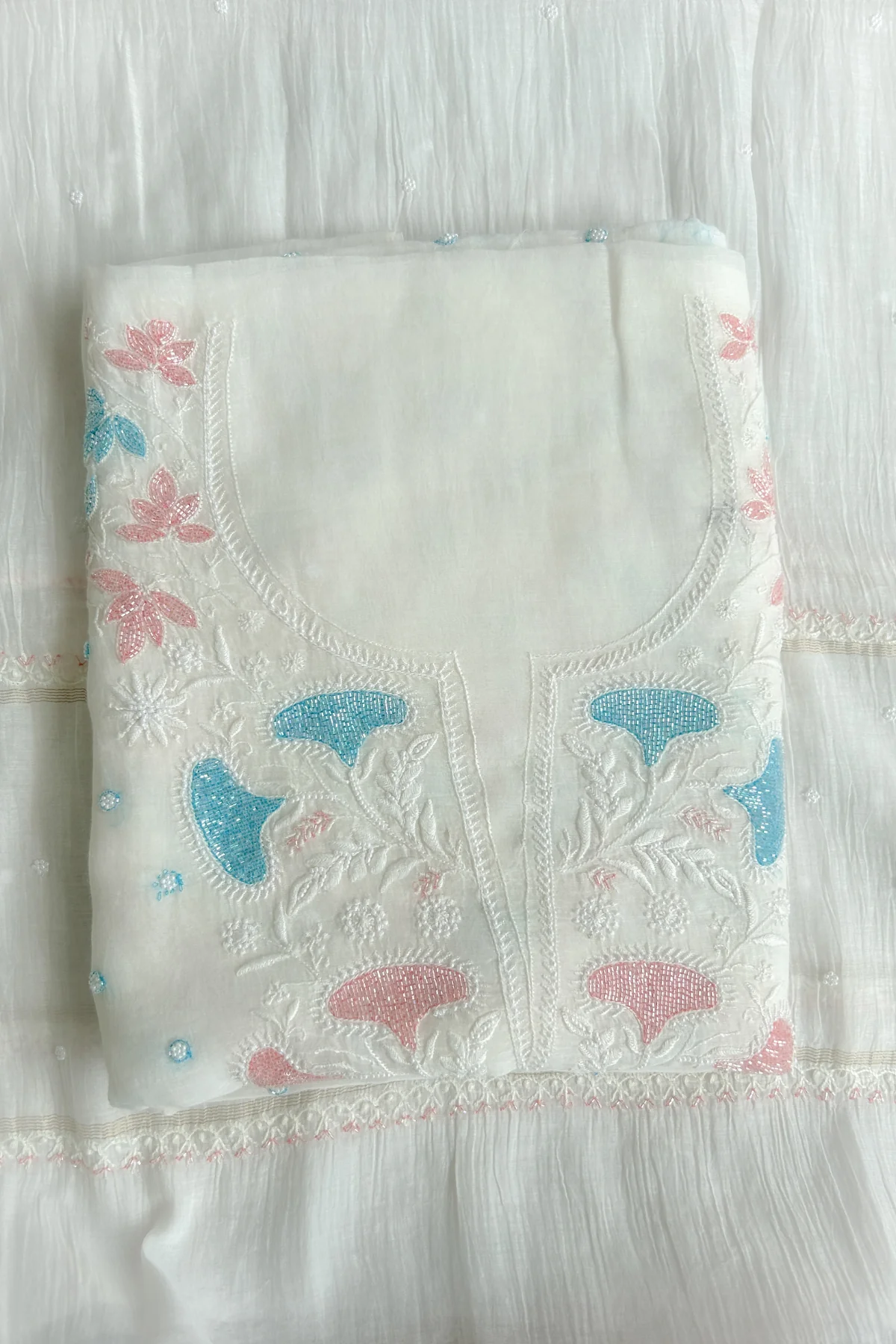 Arsh Handcrafted Mul Chanderi Unstitched Chikankari Kurti and Dupatta set - Image 2
