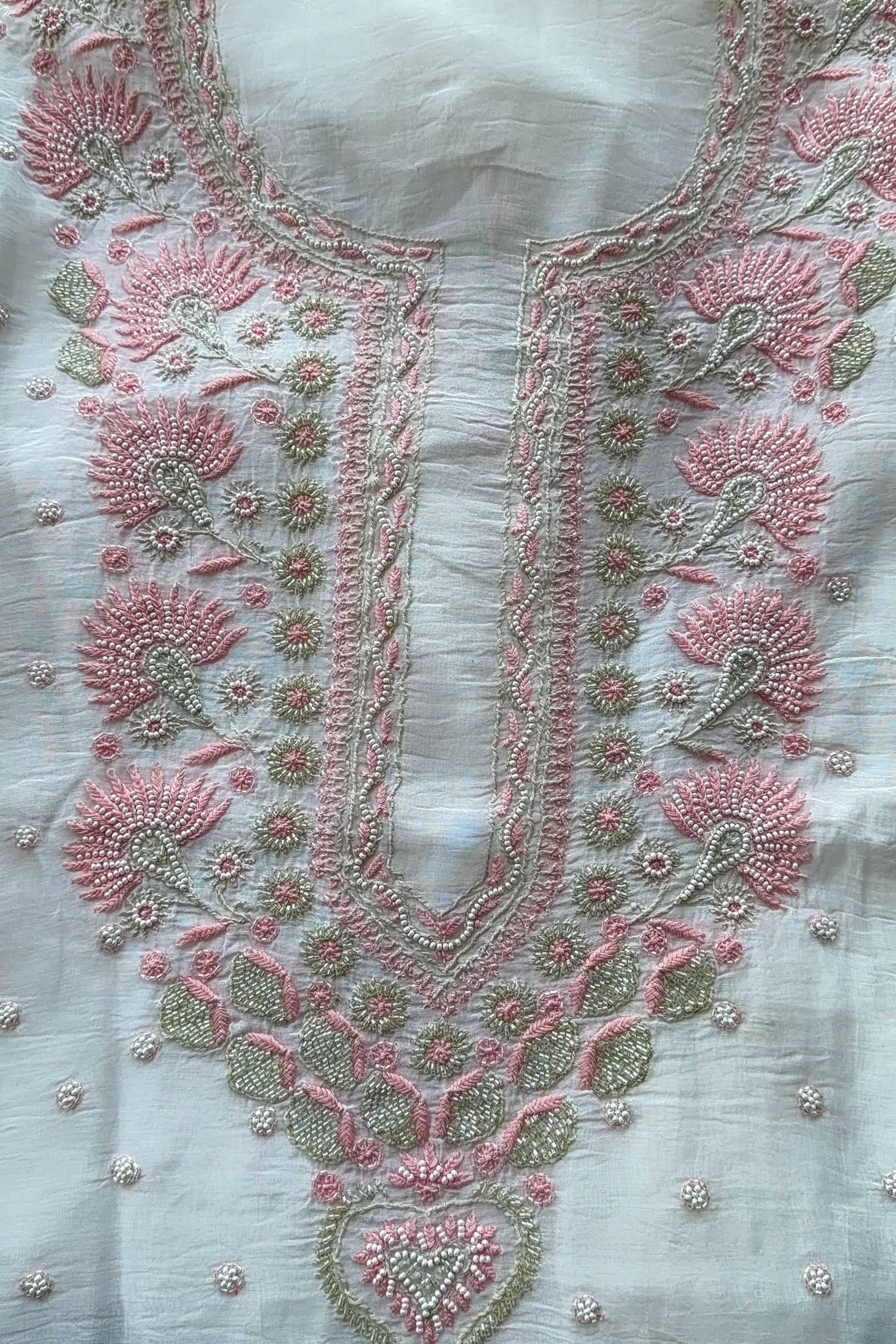 Arsh Handcrafted Mul Chanderi Unstitched Chikankari Kurti and Dupatta set - Image 3